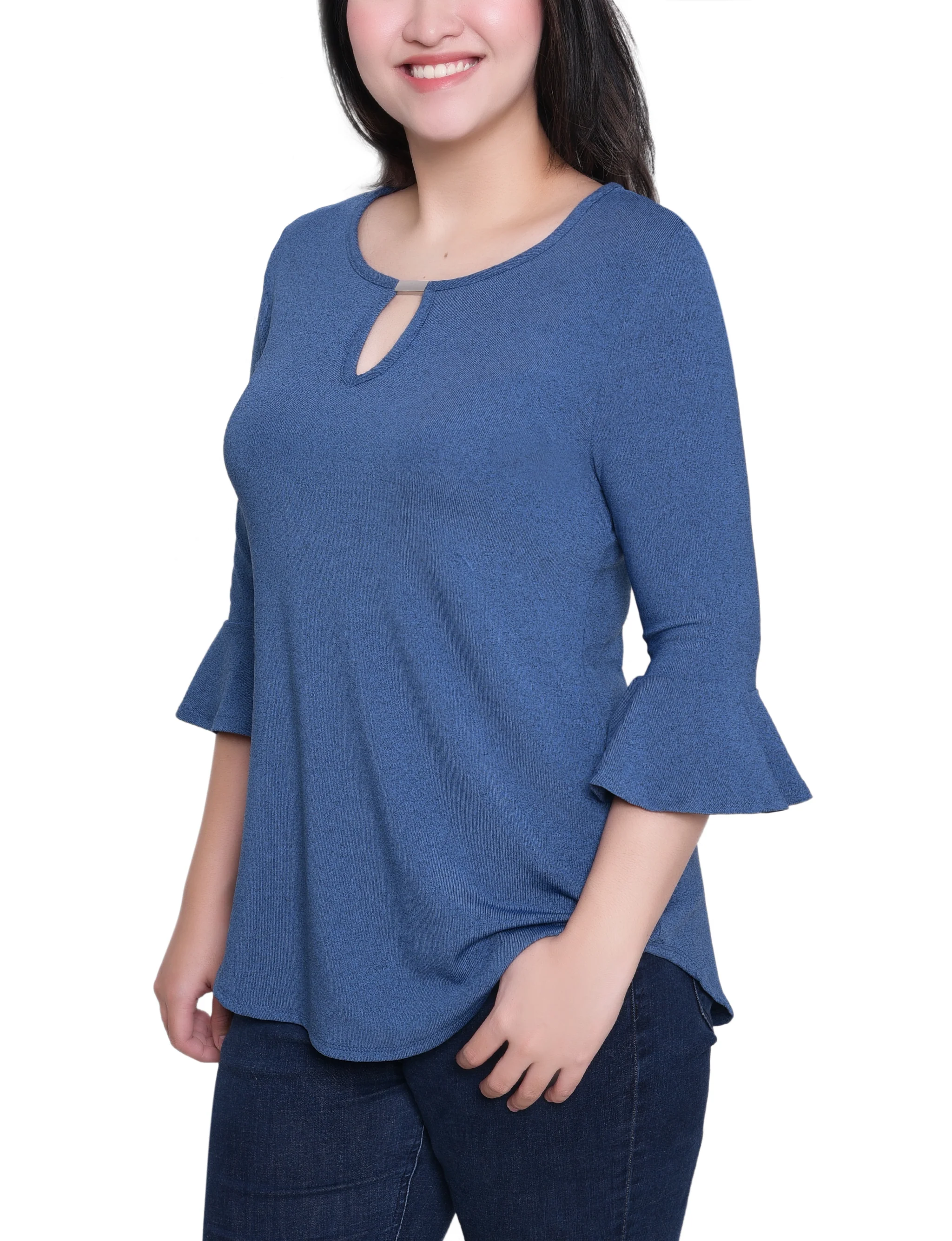NY Collection Petite 3/4 Bell Sleeve Top With Hardware - Image 15