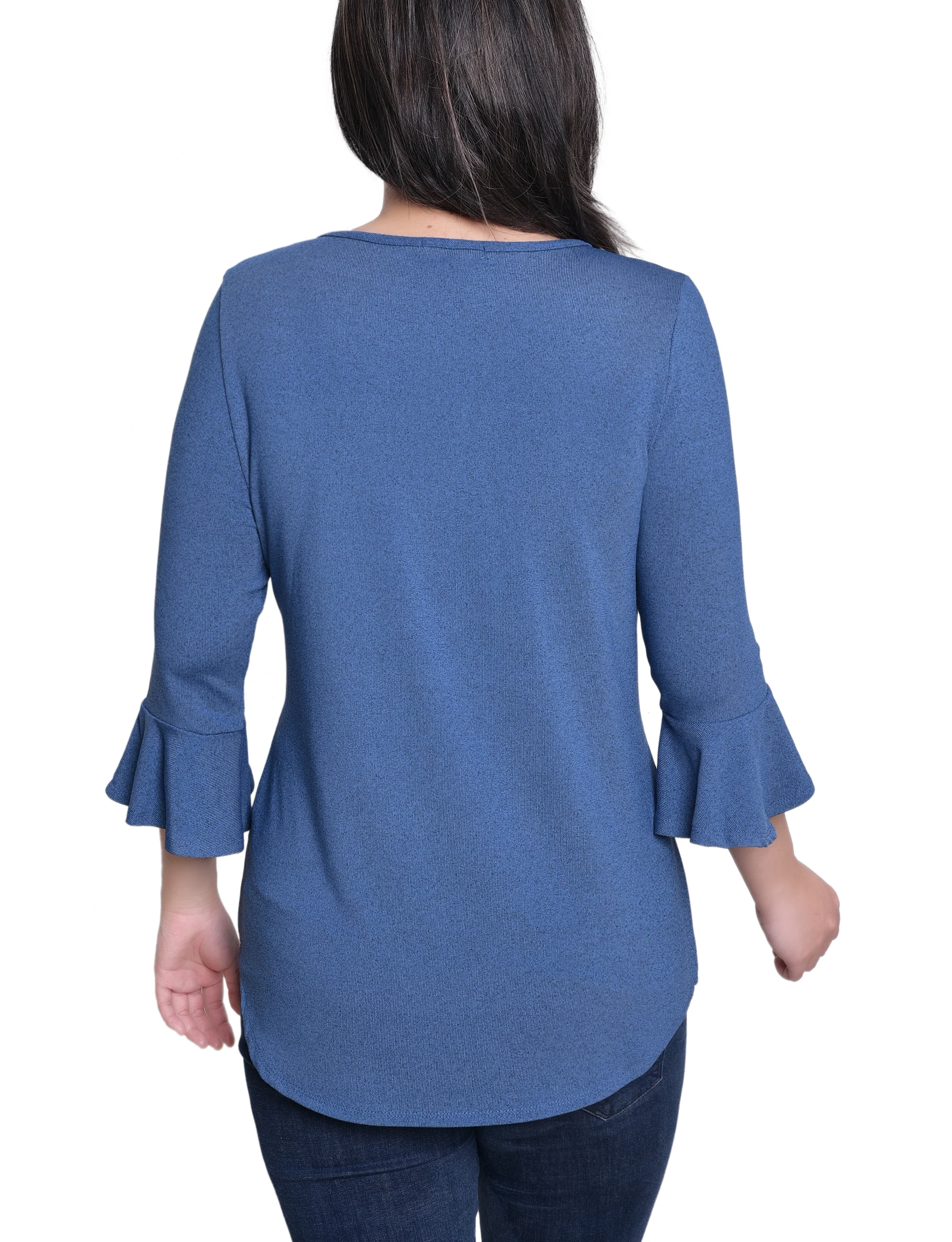 NY Collection Petite 3/4 Bell Sleeve Top With Hardware - Image 16