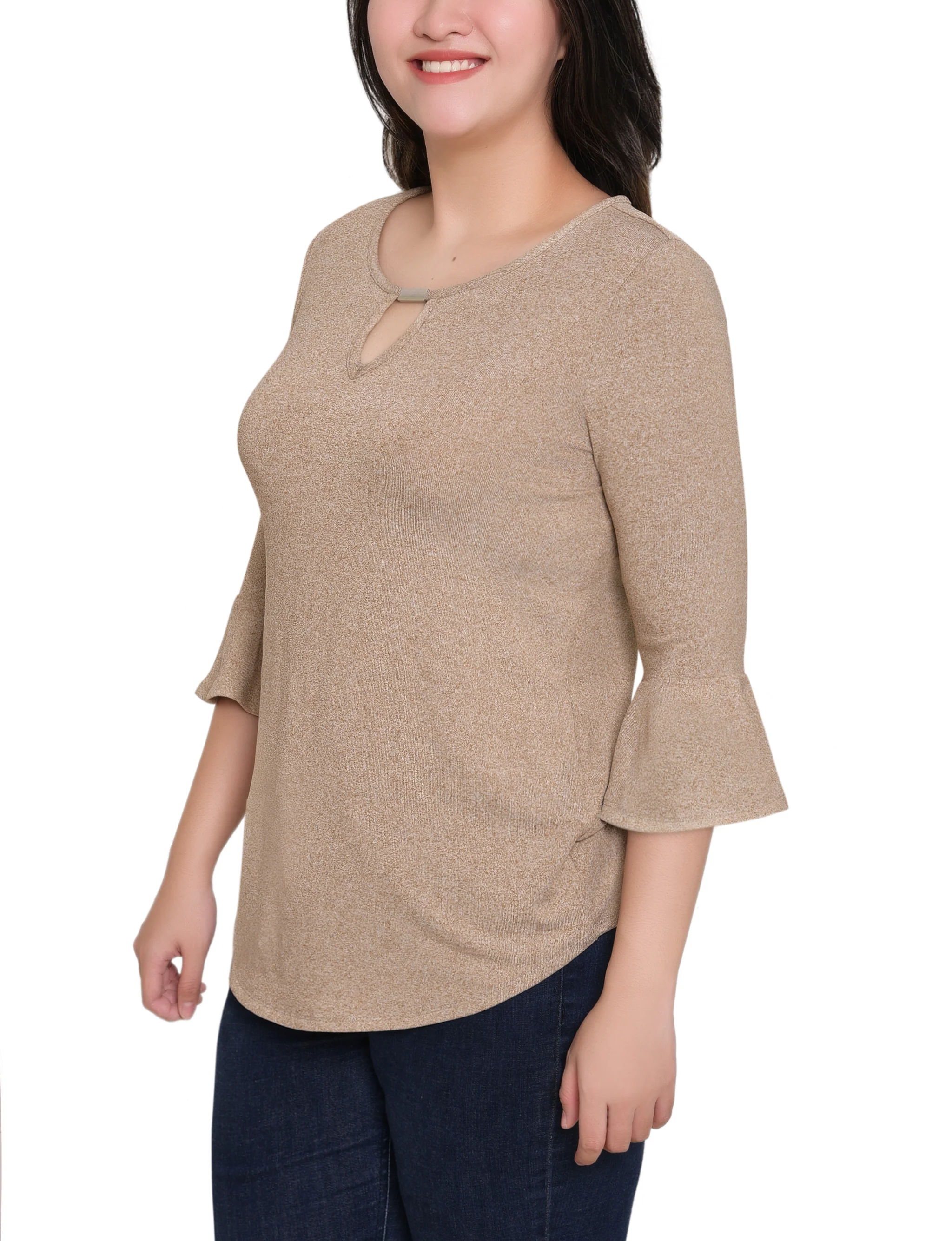 NY Collection Petite 3/4 Bell Sleeve Top With Hardware - Image 23