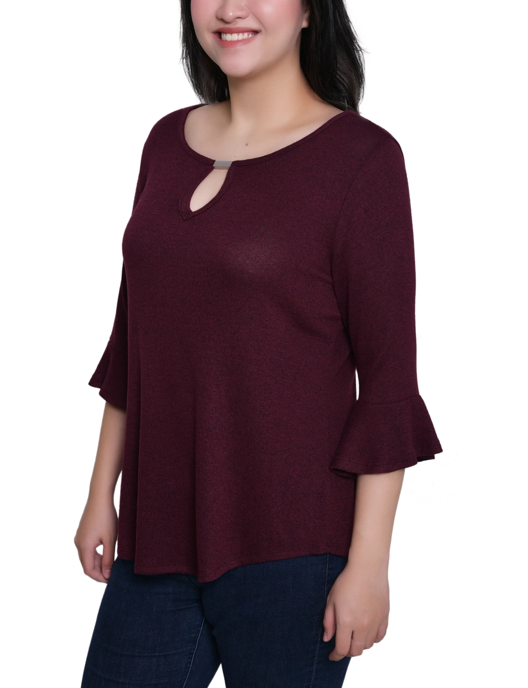 NY Collection Petite 3/4 Bell Sleeve Top With Hardware - Image 27