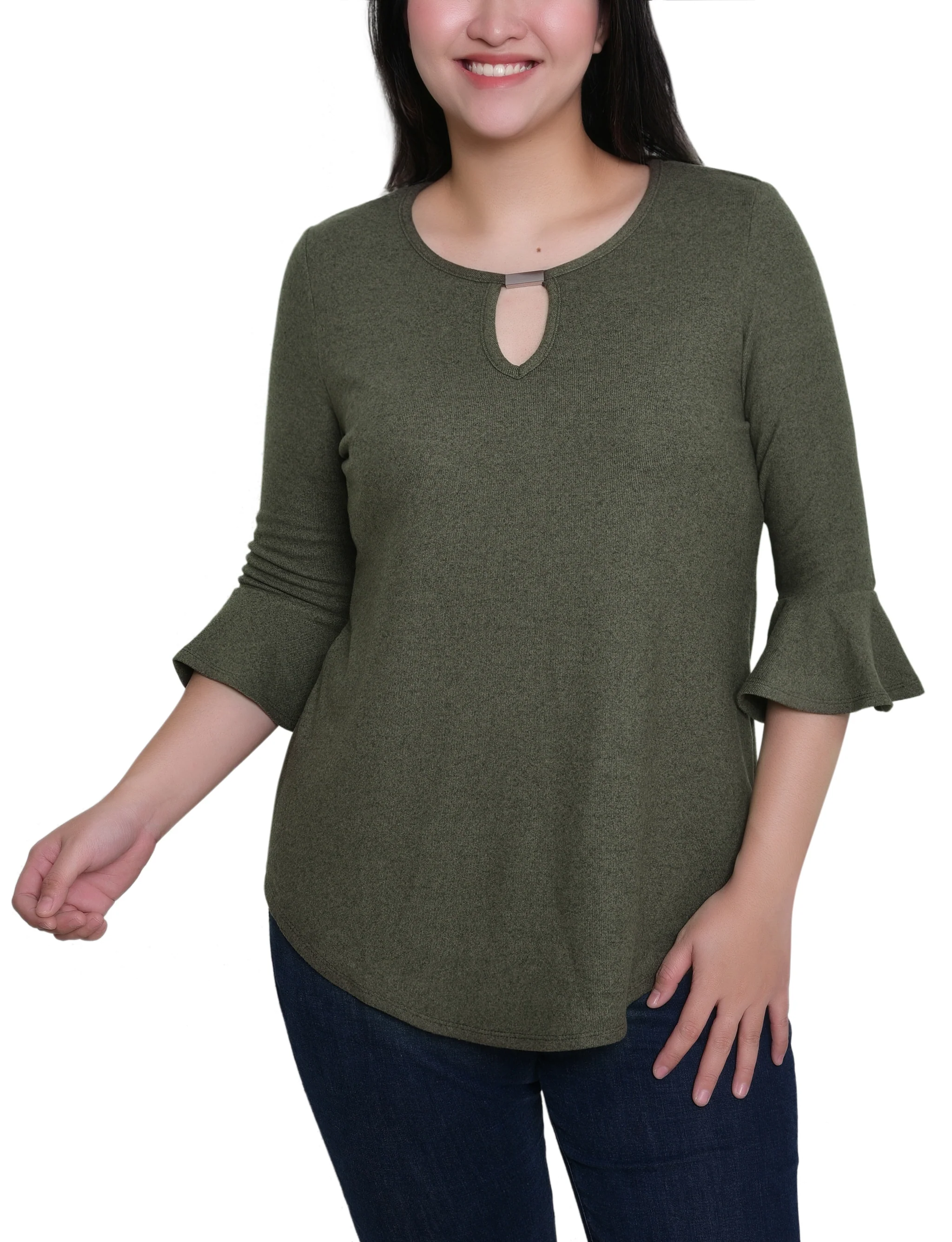 NY Collection Petite 3/4 Bell Sleeve Top With Hardware - Image 9