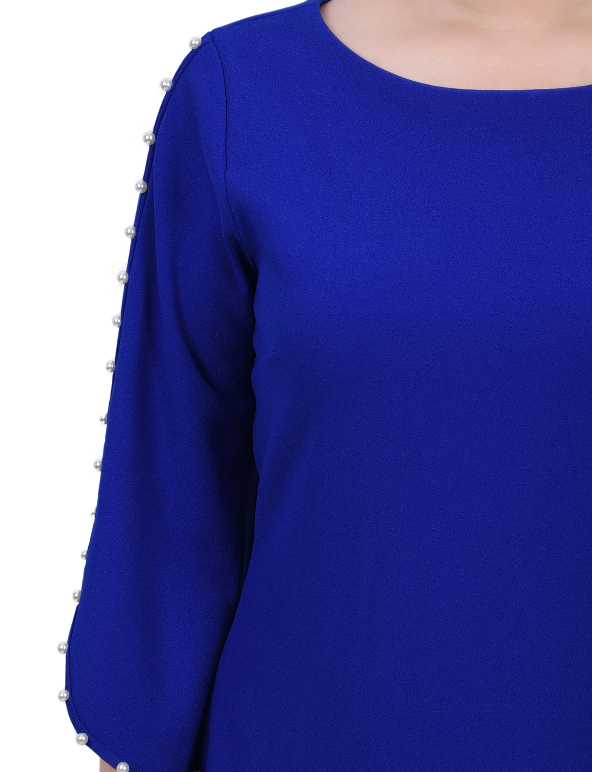 NY Collection Petite 3/4 Pearl-Detail Petal Sleeve Dress - Image 3