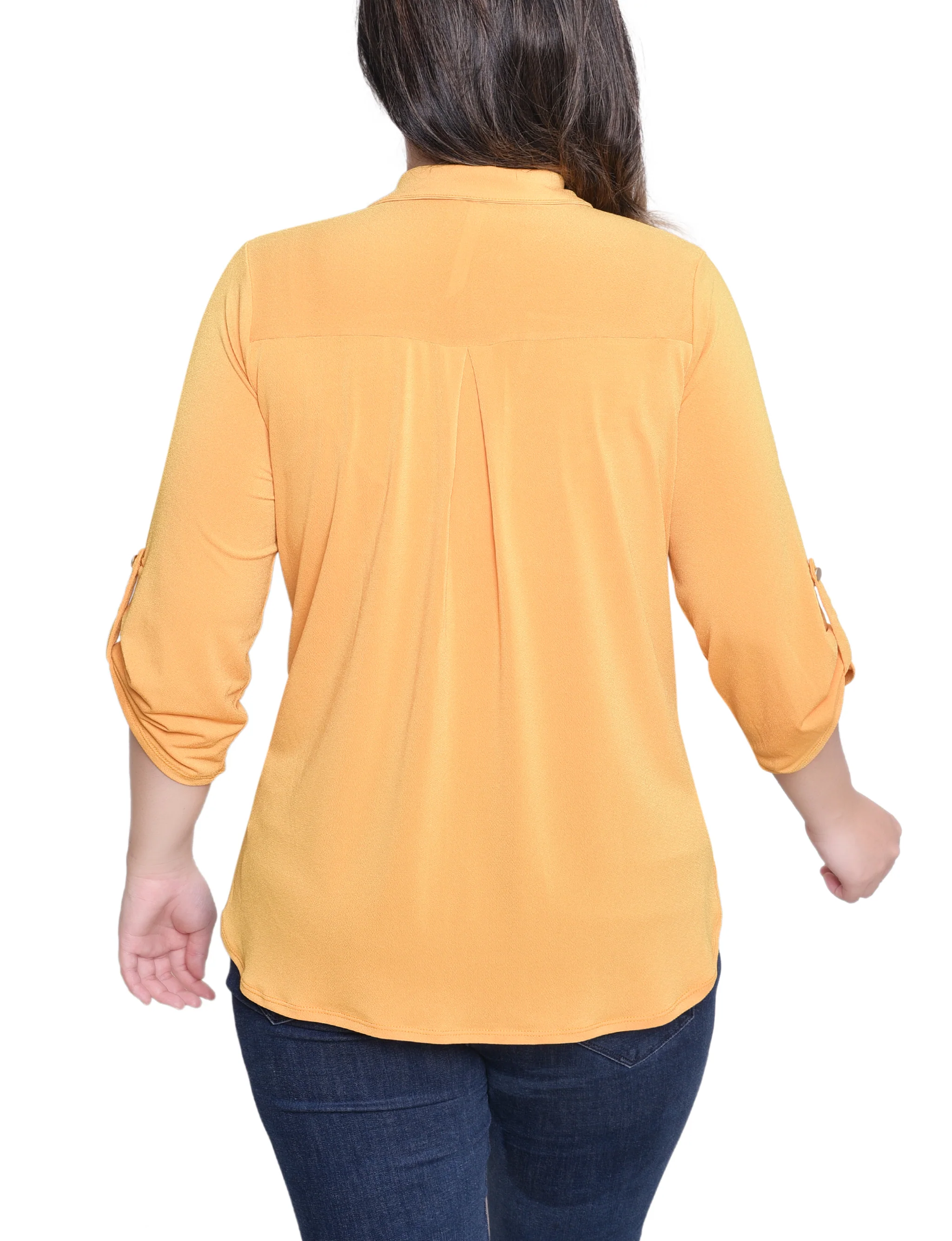 NY Collection Petite 3/4 Roll Tab Zip Front Top - Golden Glow - Image 4