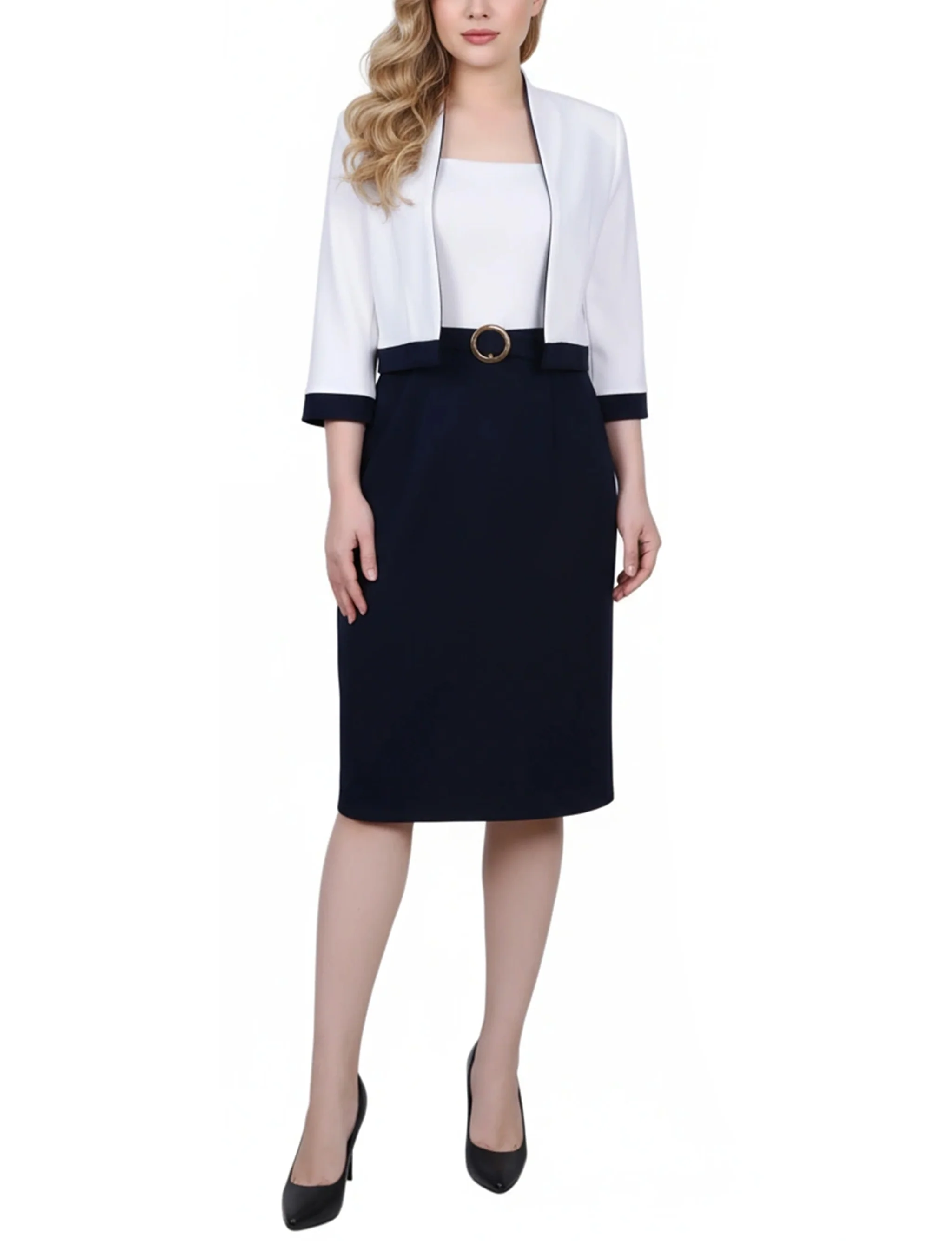 NY Collection Petite 3/4 Sleeve 2 Piece Colorblocked Dress Set - Image 11