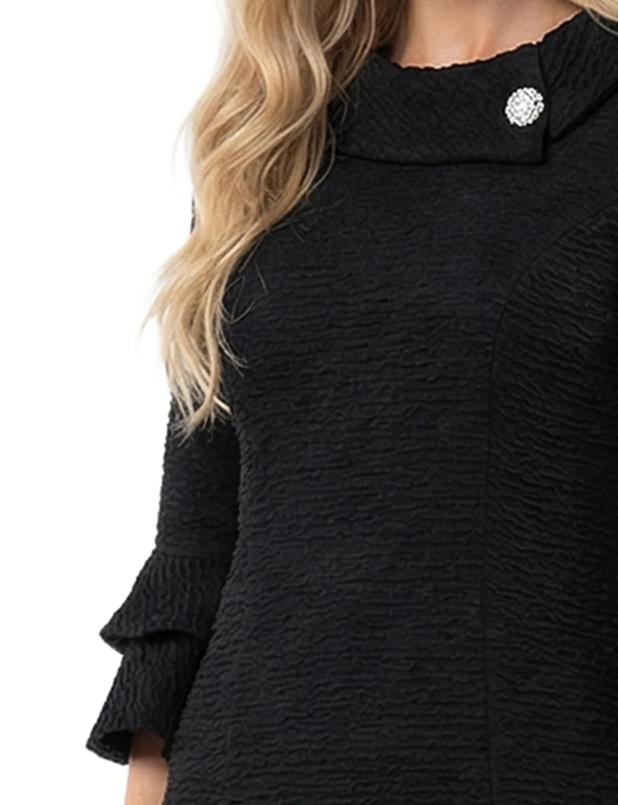 NY Collection Petite 3/4 Sleeve Shawl Collar Dress - Image 2