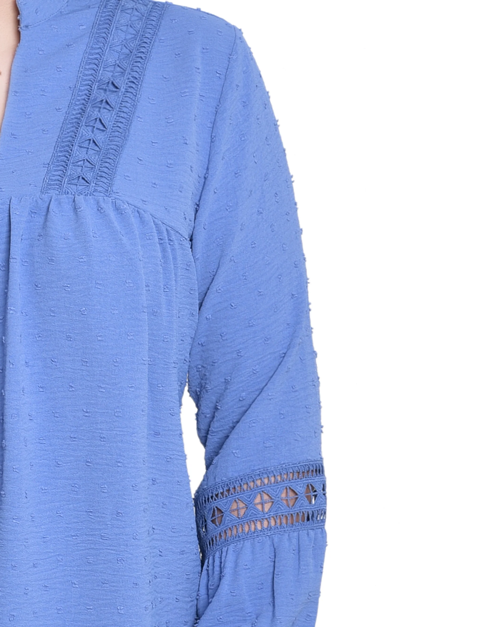 NY Collection Petite Long Sleeve Blouse With Crochet Trim - Image 2
