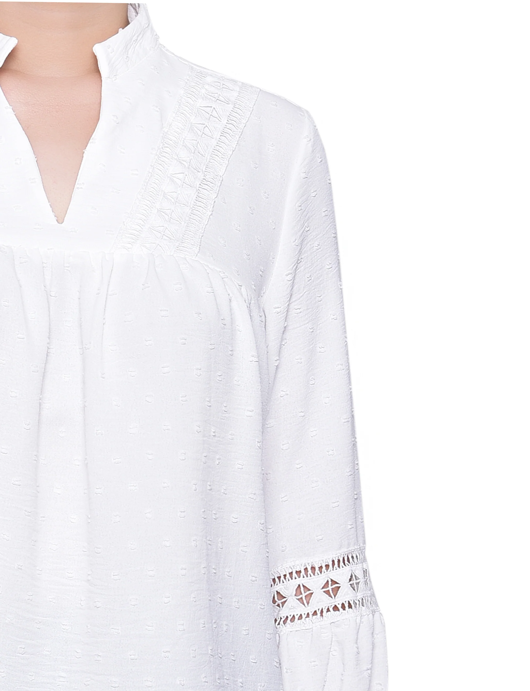 NY Collection Petite Long Sleeve Blouse With Crochet Trim - Image 6