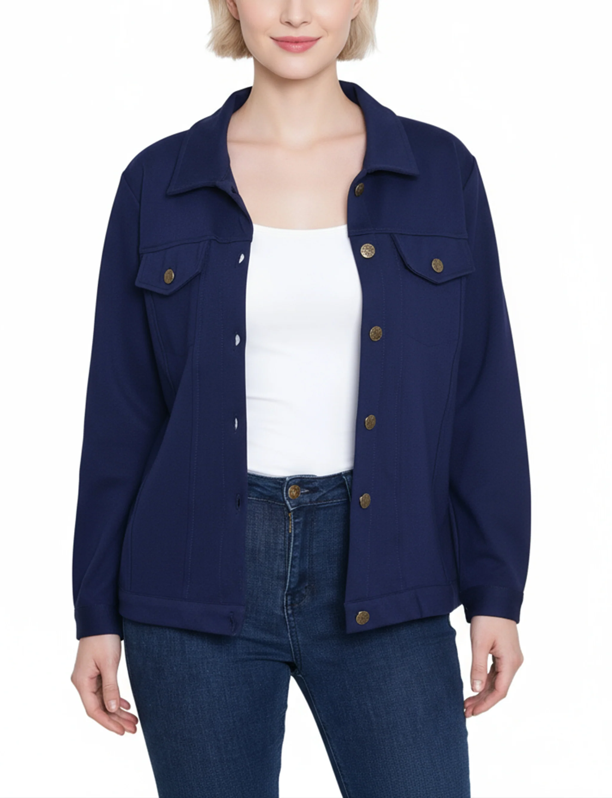 NY Collection Petite Long Sleeve Ponte Cropped Jacket - Image 5
