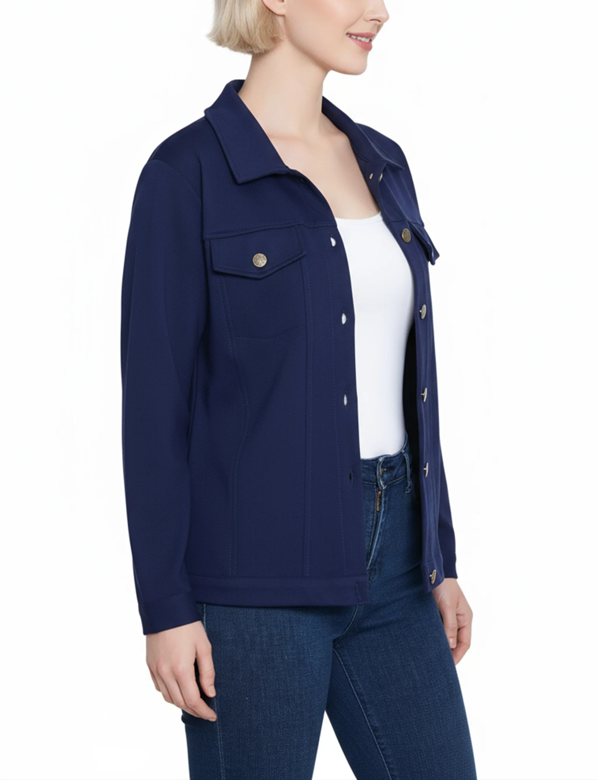 NY Collection Petite Long Sleeve Ponte Cropped Jacket - Image 7