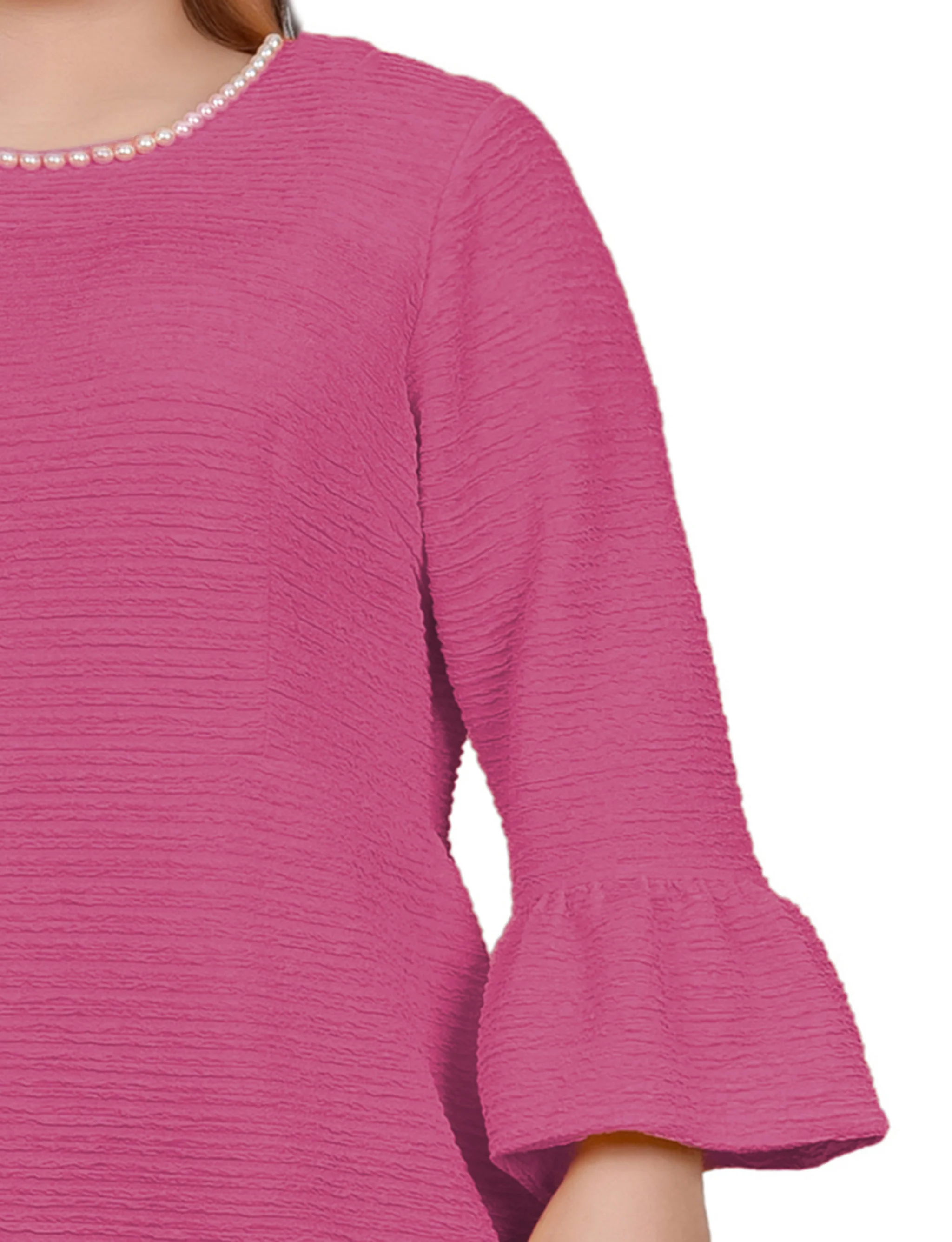 NY Collection Plus Size 3/4 Length Pearl Detail Dress - Pink - Image 3