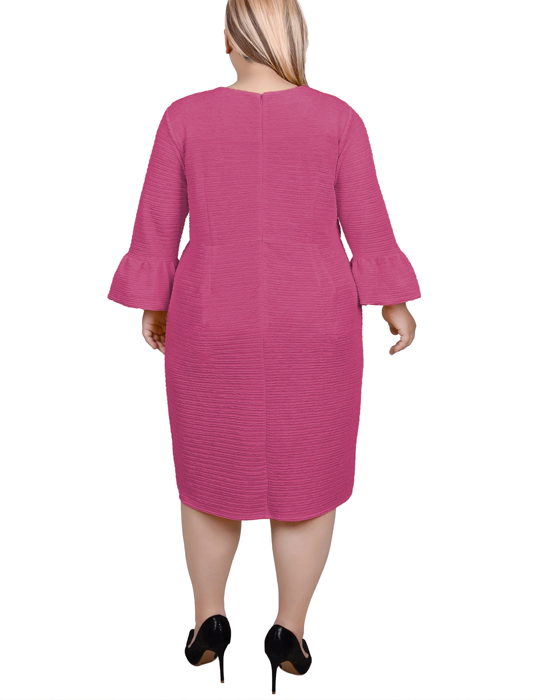 NY Collection Plus Size 3/4 Length Pearl Detail Dress - Pink - Image 4