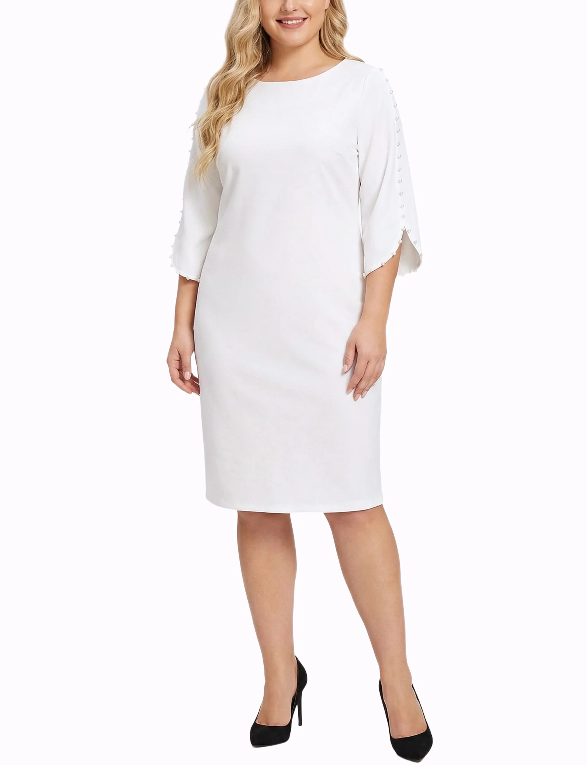 NY Collection Plus Size 3/4 Pearl-Detail Petal Sleeve Dress - Image 17