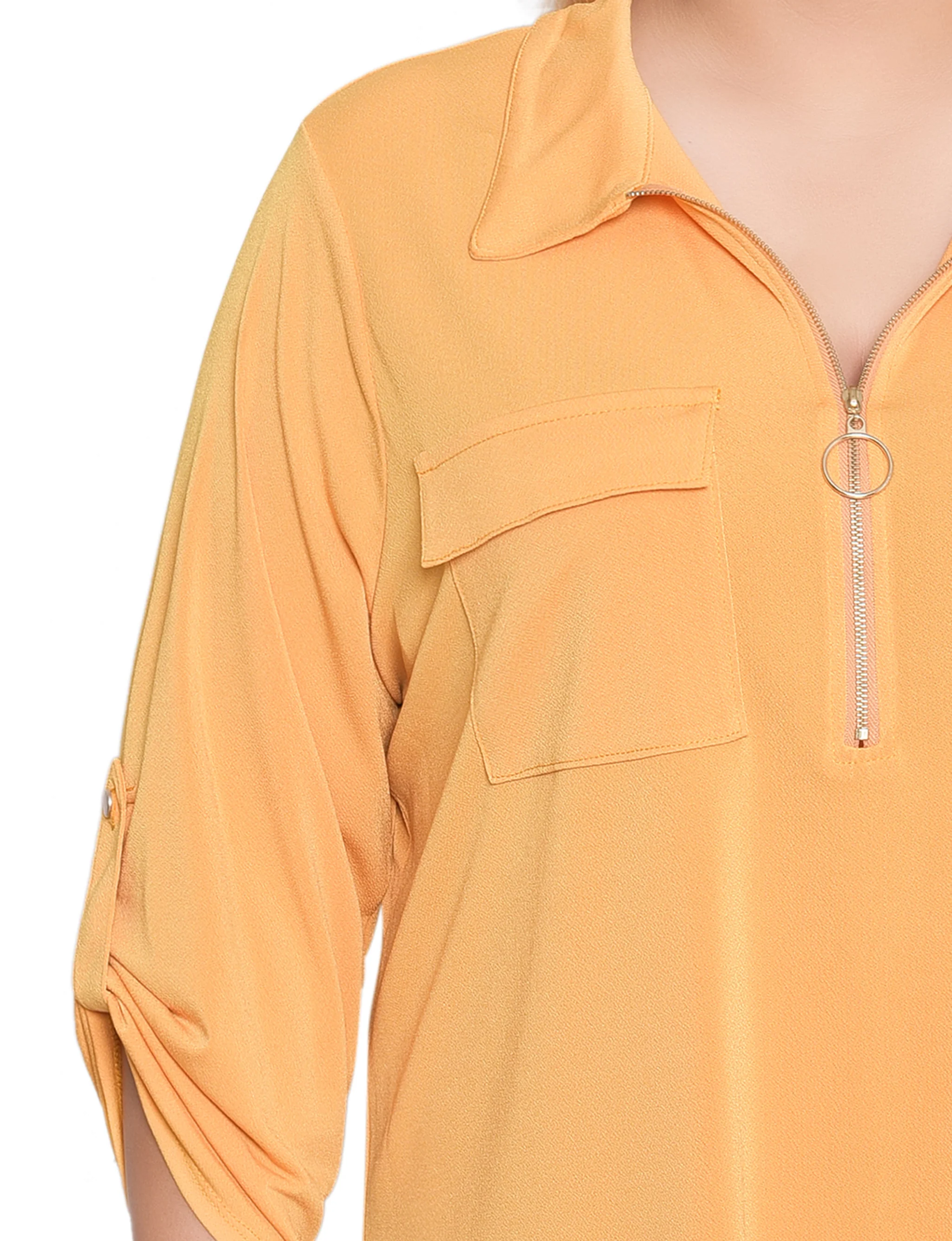 NY Collection Plus Size 3/4 Roll Tab Zip Front Top - Golden Glow - Image 3