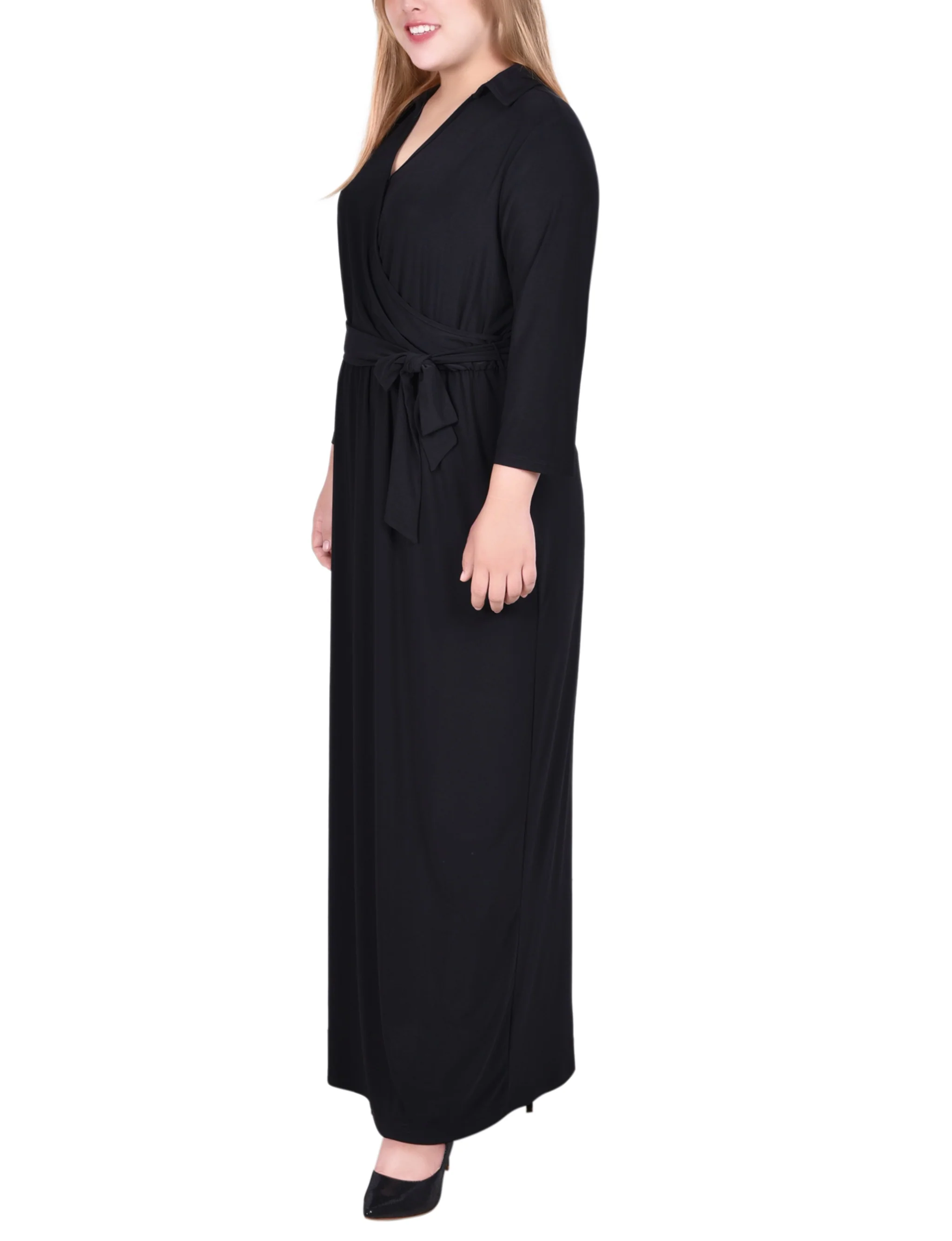 NY Collection Plus Size 3/4 Sleeve Belted Maxi Dress - Image 3