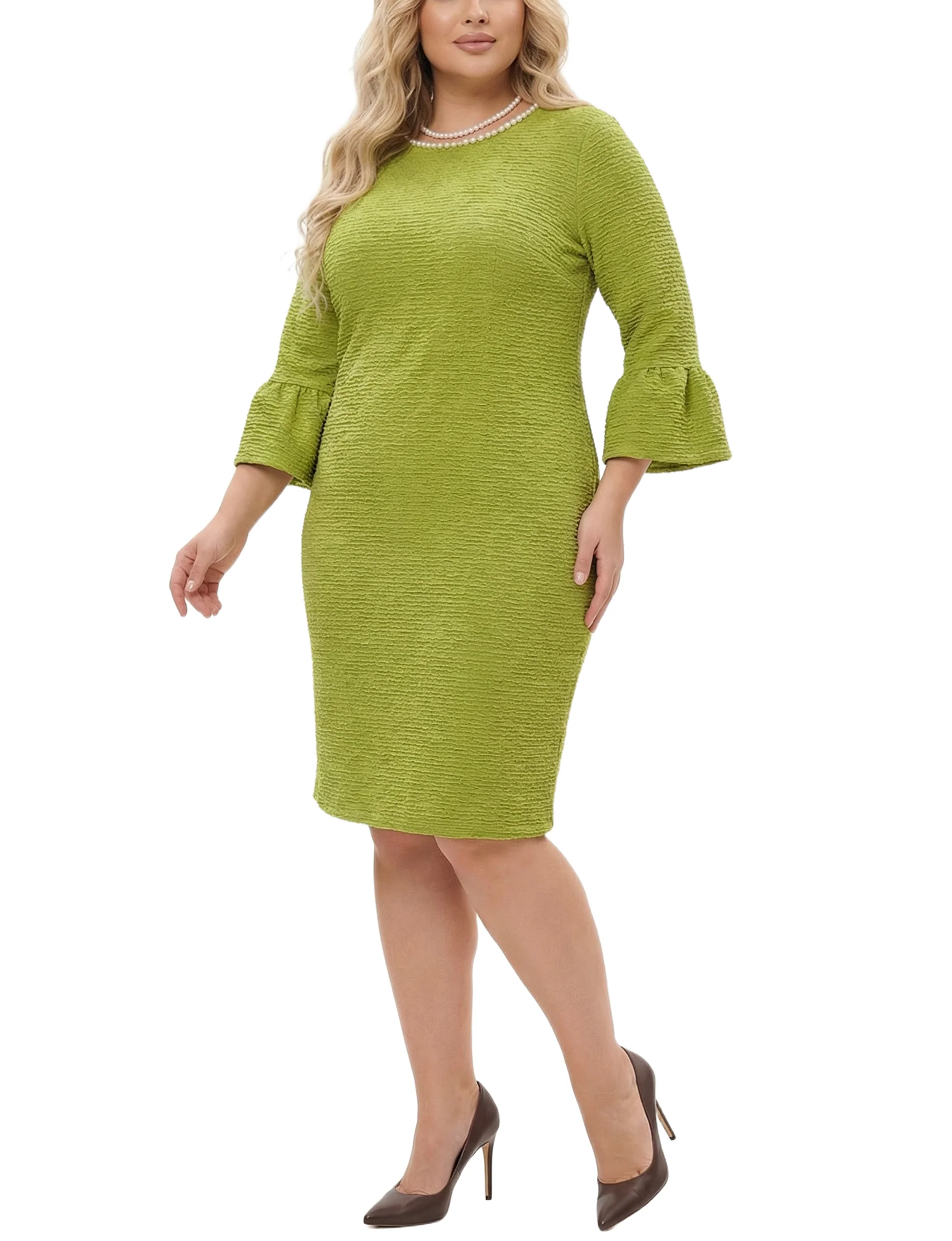 NY Collection Plus Size 3/4 Sleeve Pearl Detail Dress - Image 5
