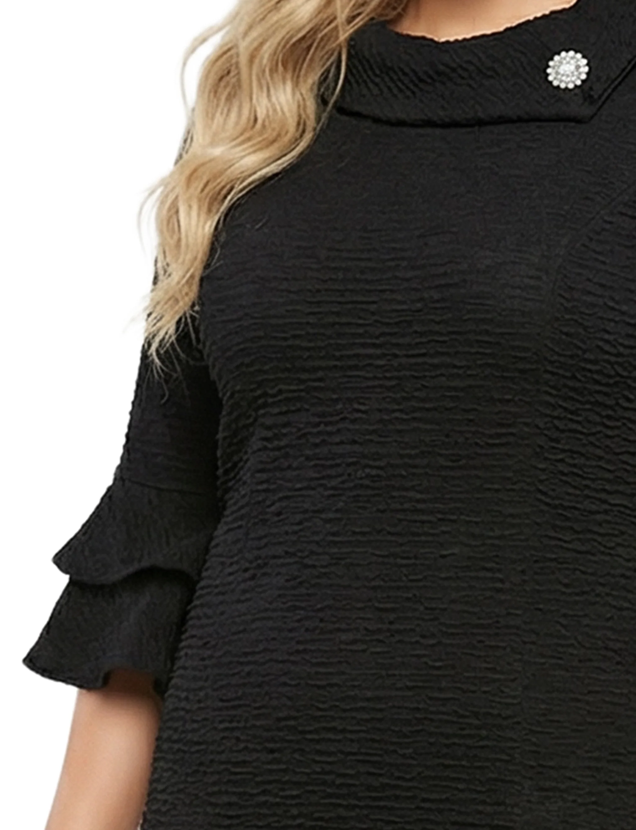 NY Collection Plus Size 3/4 Sleeve Shawl Collar Dress - Image 2