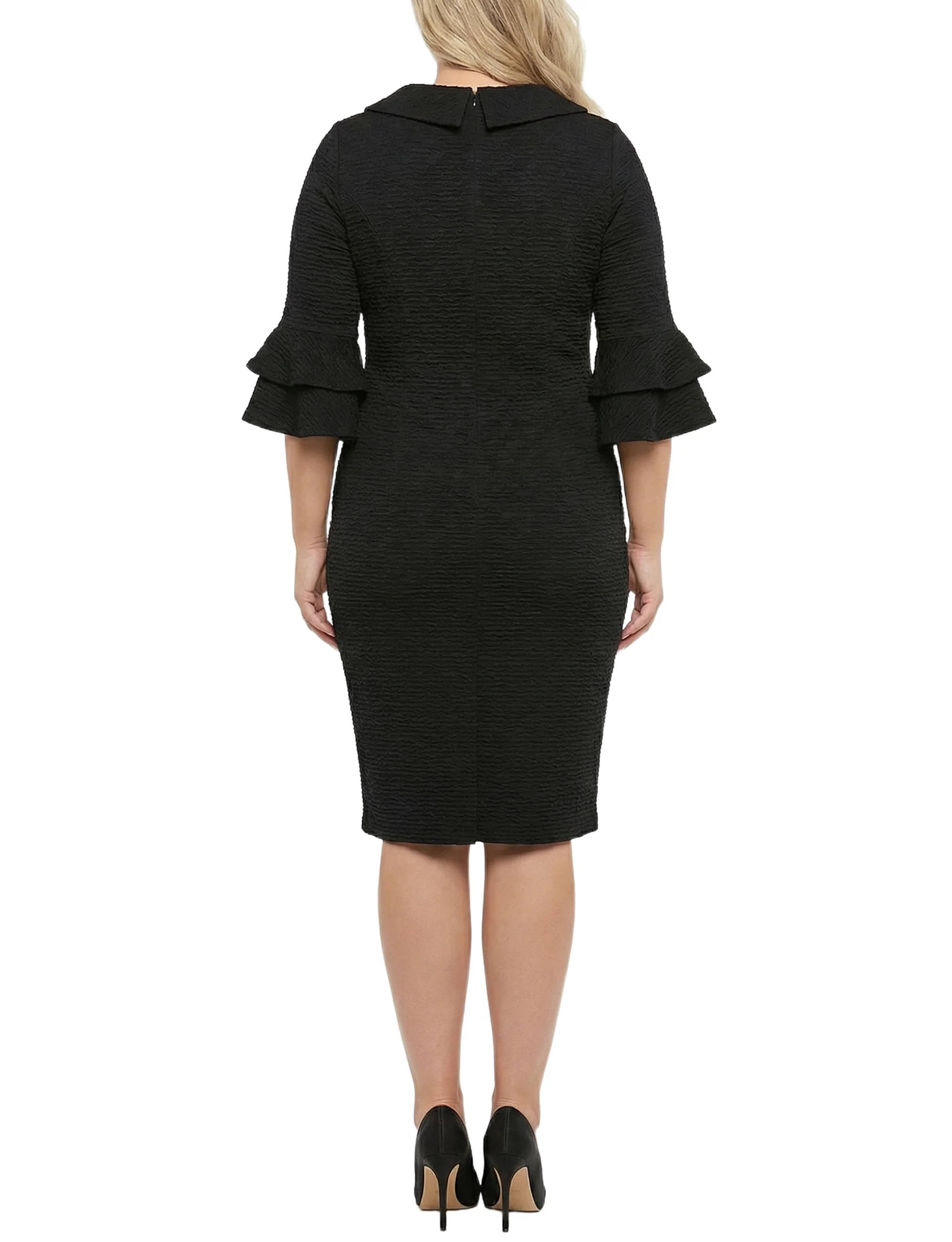 NY Collection Plus Size 3/4 Sleeve Shawl Collar Dress - Image 4