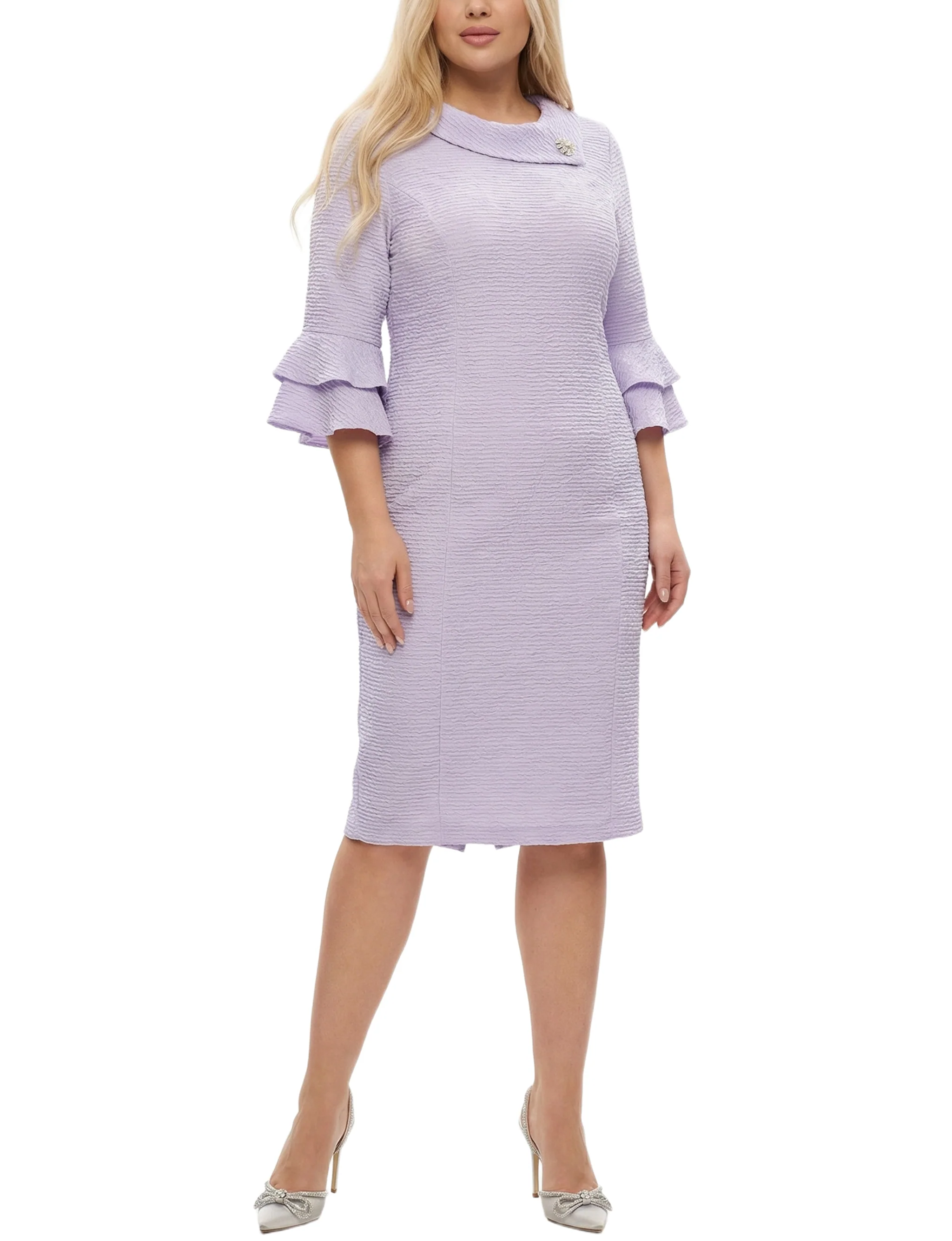 NY Collection Plus Size 3/4 Sleeve Shawl Collar Dress - Image 9