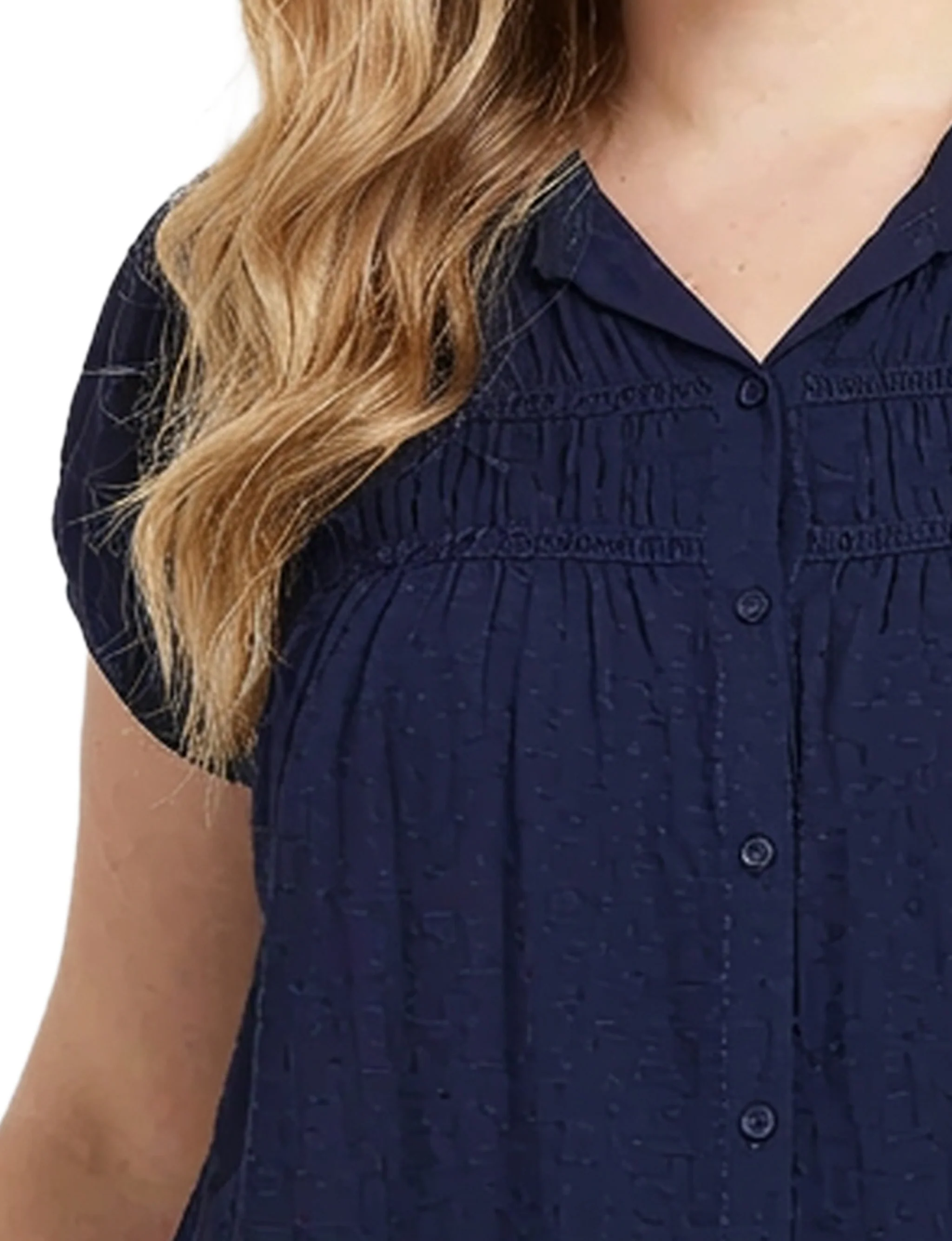 NY Collection Plus Size Cap Slv Rouched Yoke Blouse - Image 2