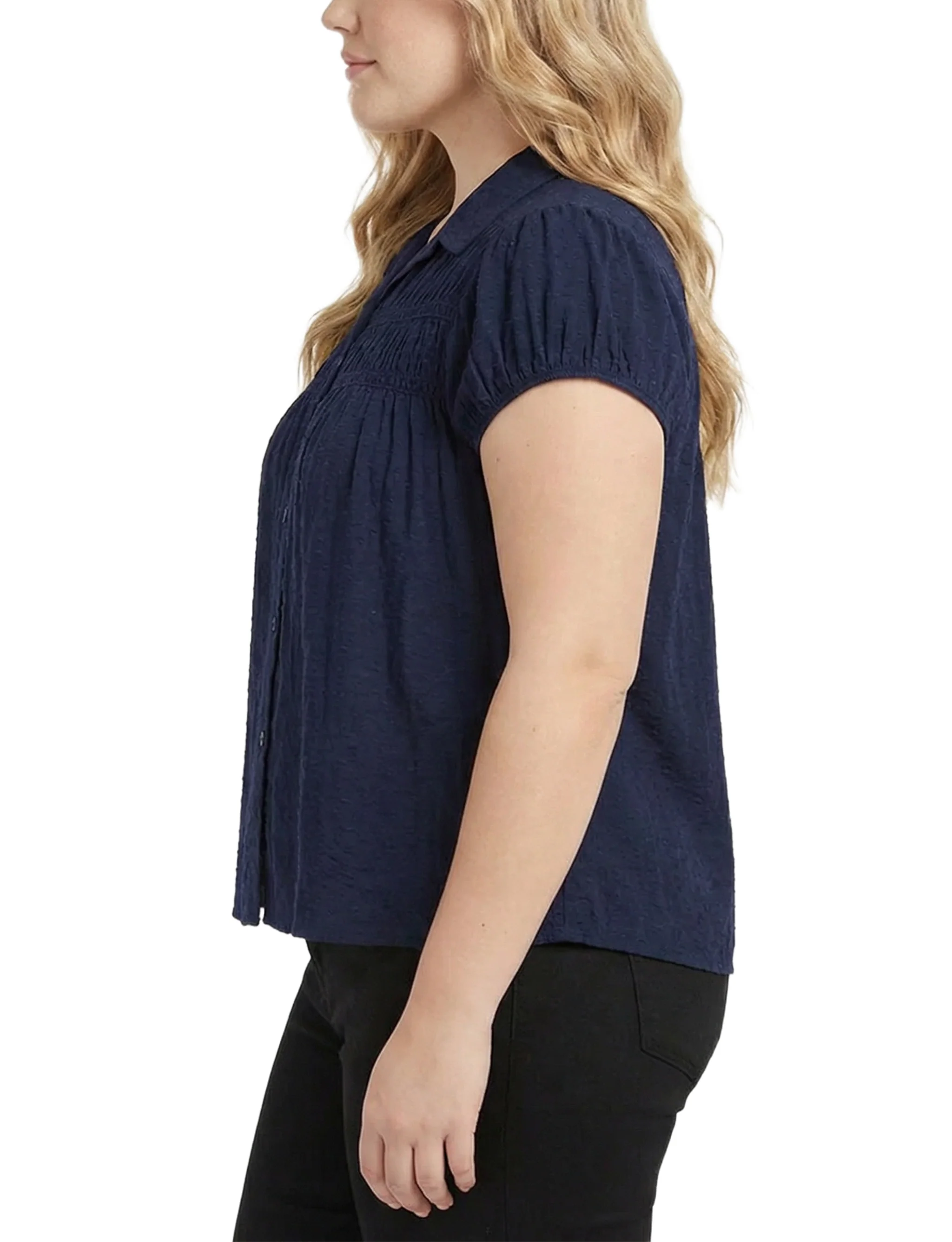 NY Collection Plus Size Cap Slv Rouched Yoke Blouse - Image 3