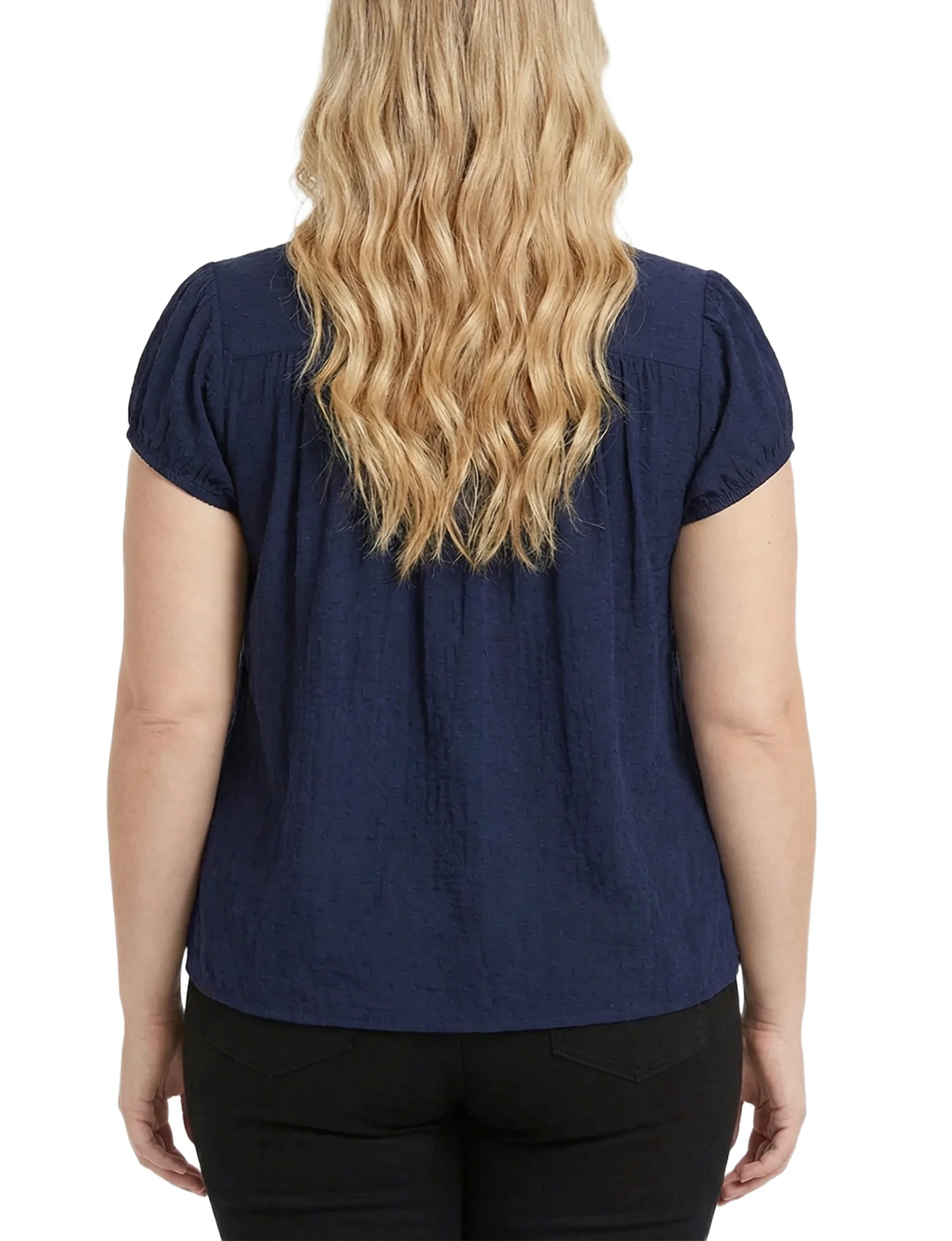 NY Collection Plus Size Cap Slv Rouched Yoke Blouse - Image 4