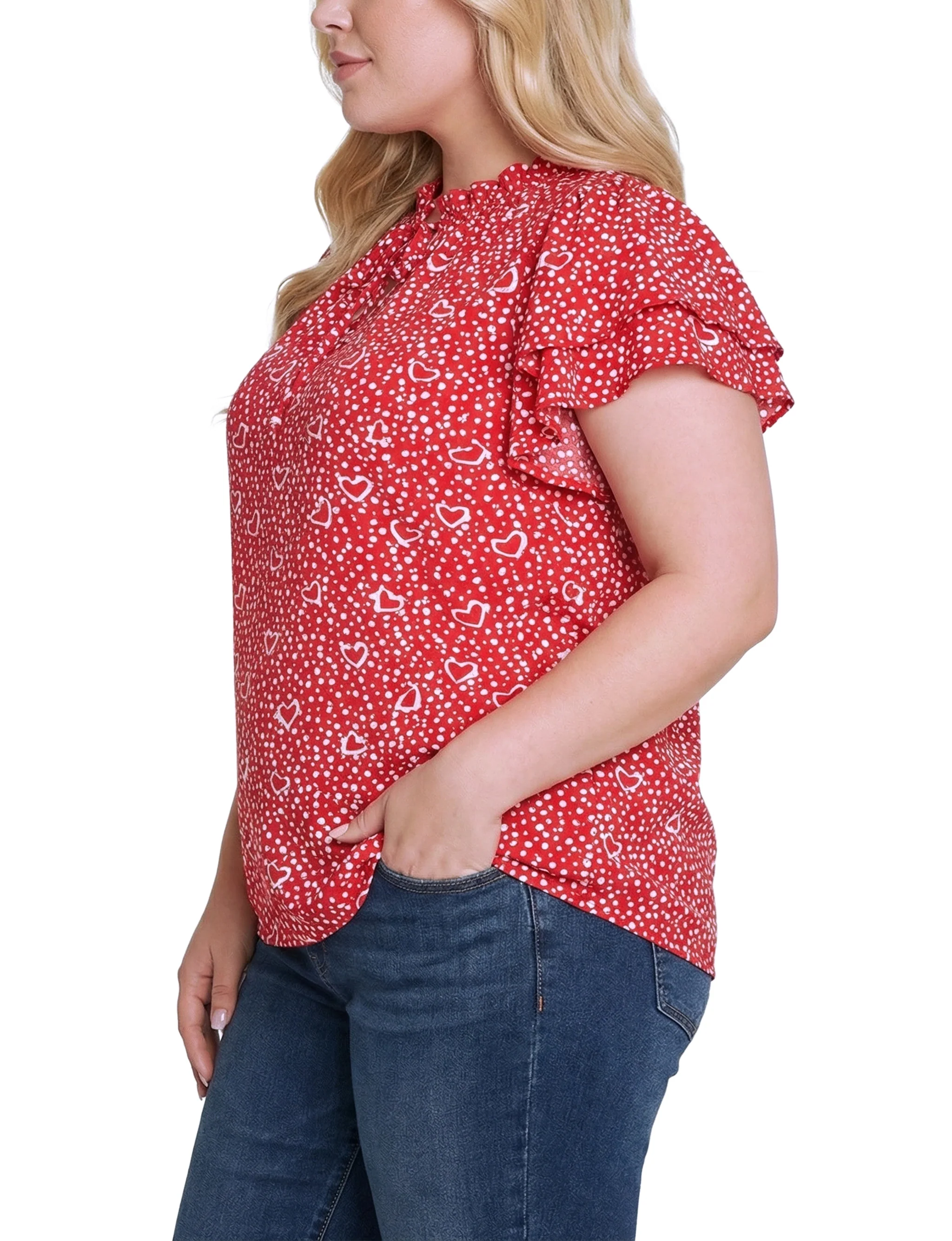 NY Collection Plus Size Double Flutter Sleeve Blouse - Image 3