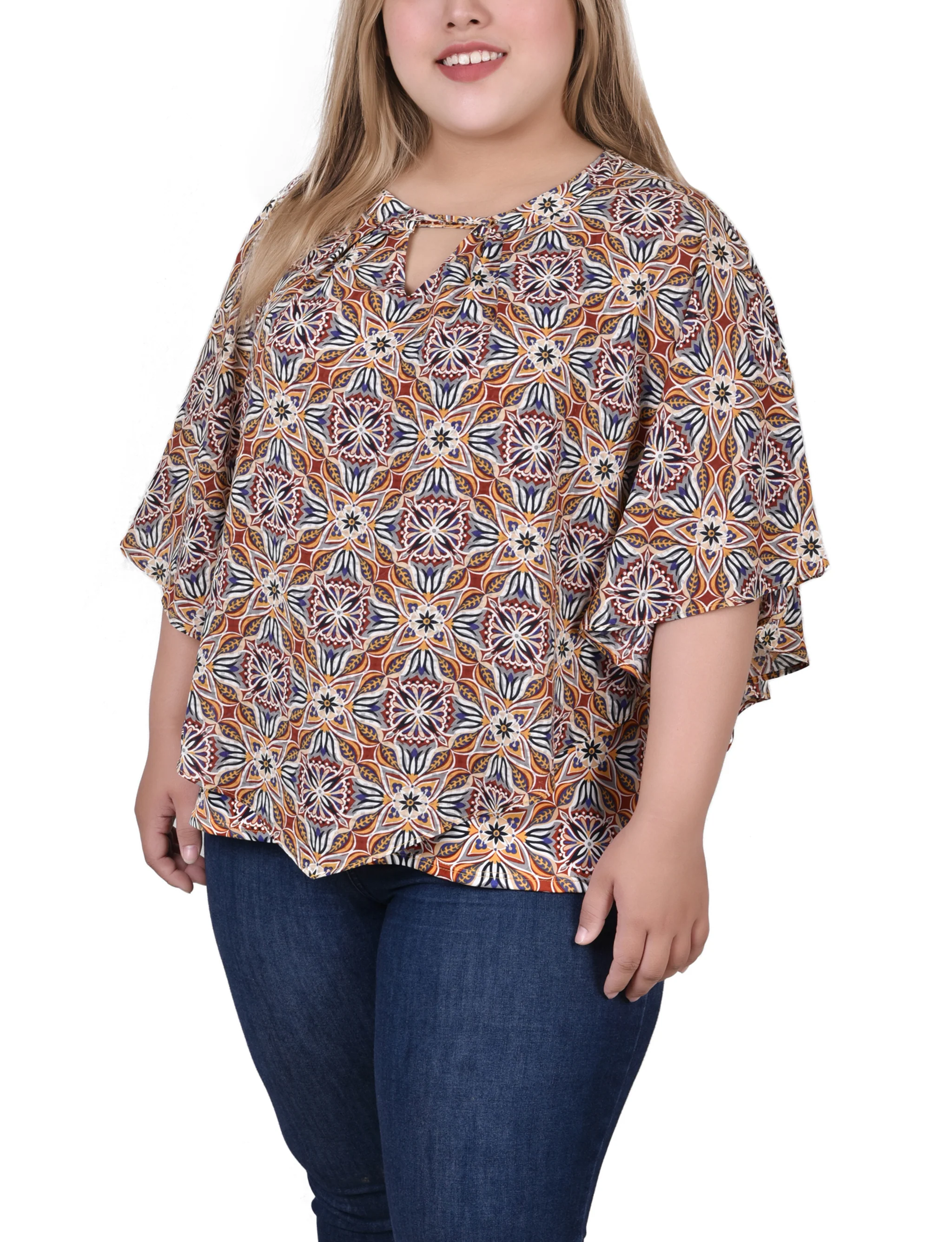 NY Collection Plus Size Elbow Sleeve Poncho Top - Image 2