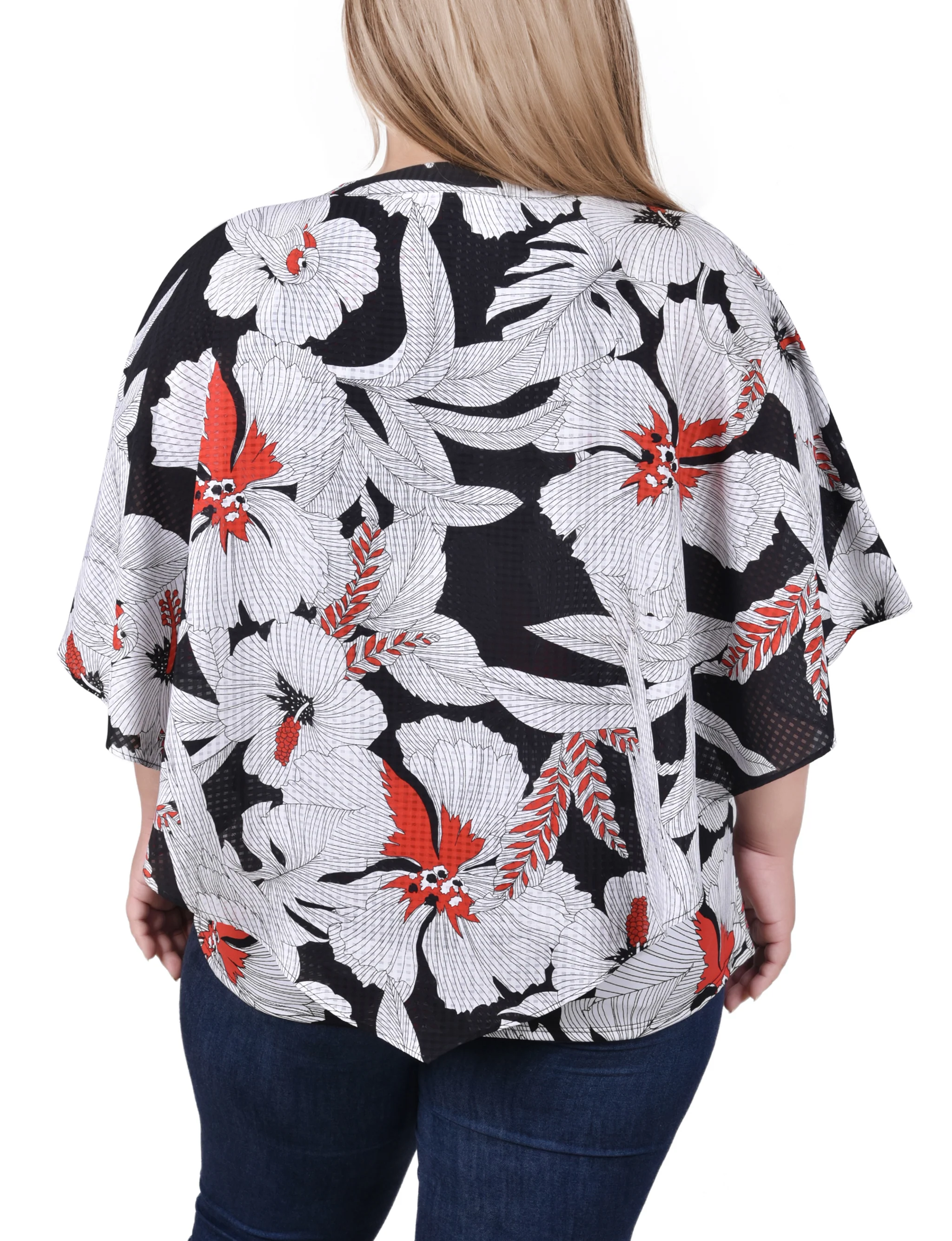 NY Collection Plus Size Elbow Sleeve Poncho Top - Image 6