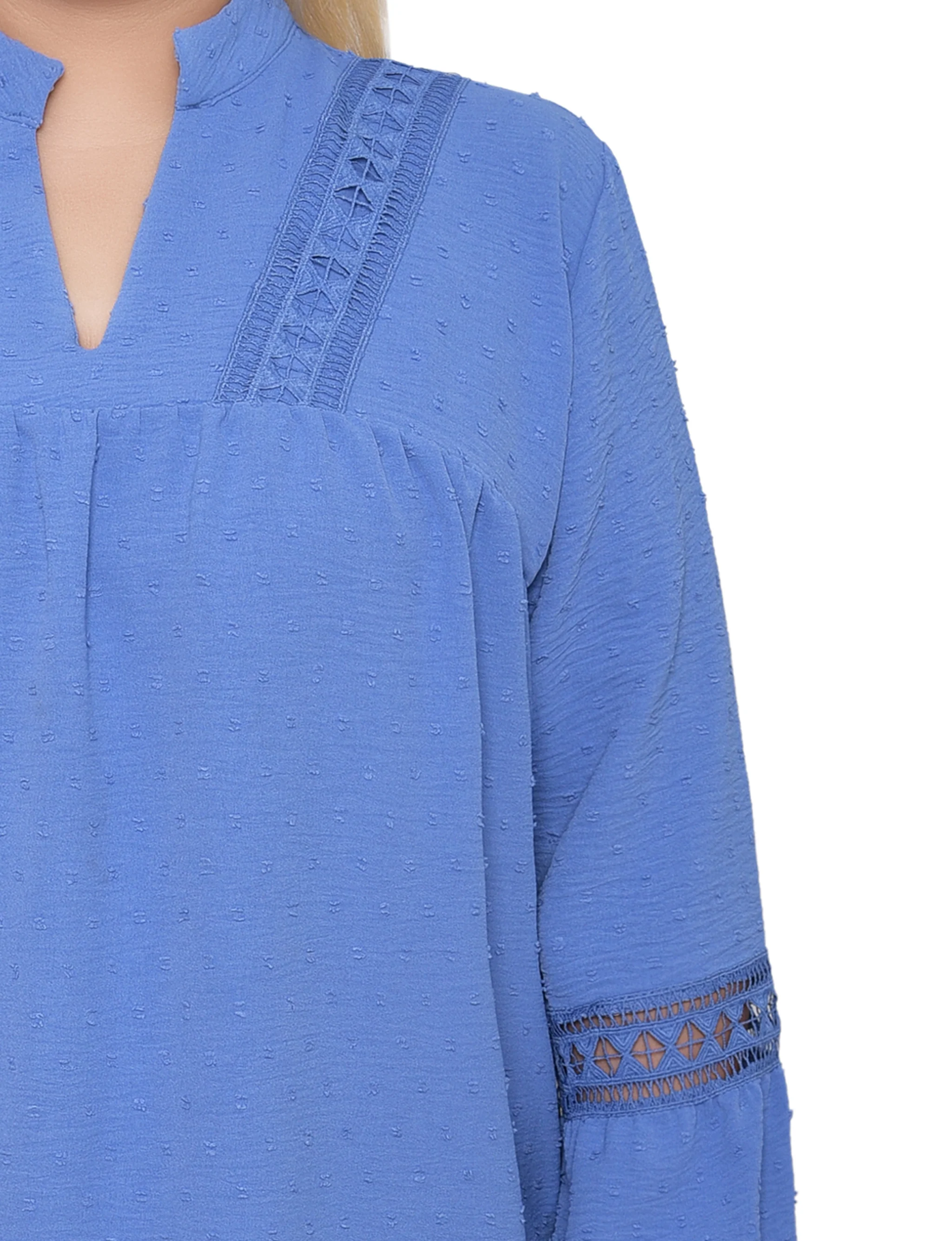 NY Collection Plus Size Long Sleeve Blouse With Crochet Trim - Image 2