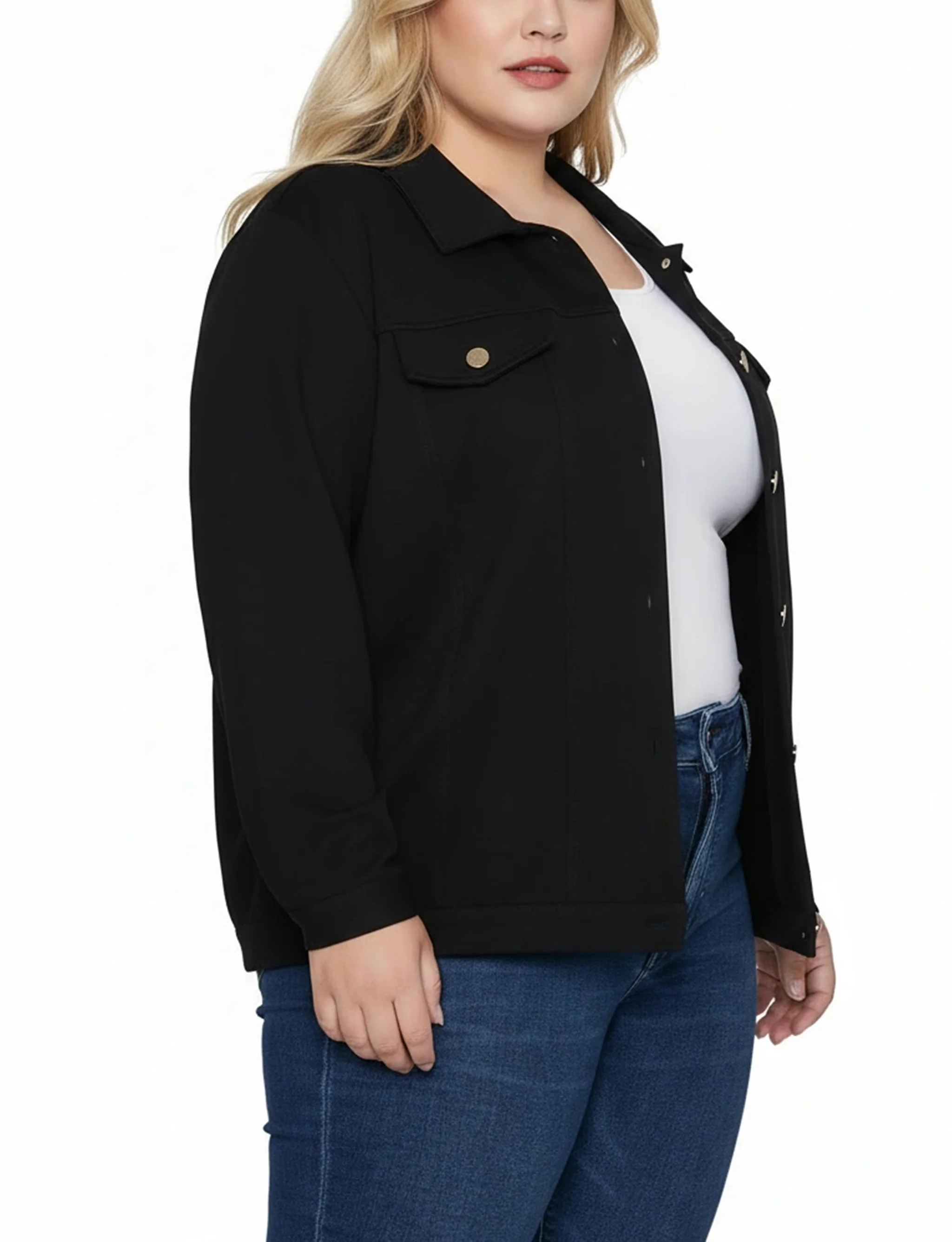 NY Collection Plus Size Long Sleeve Ponte Cropped Jacket - Image 3
