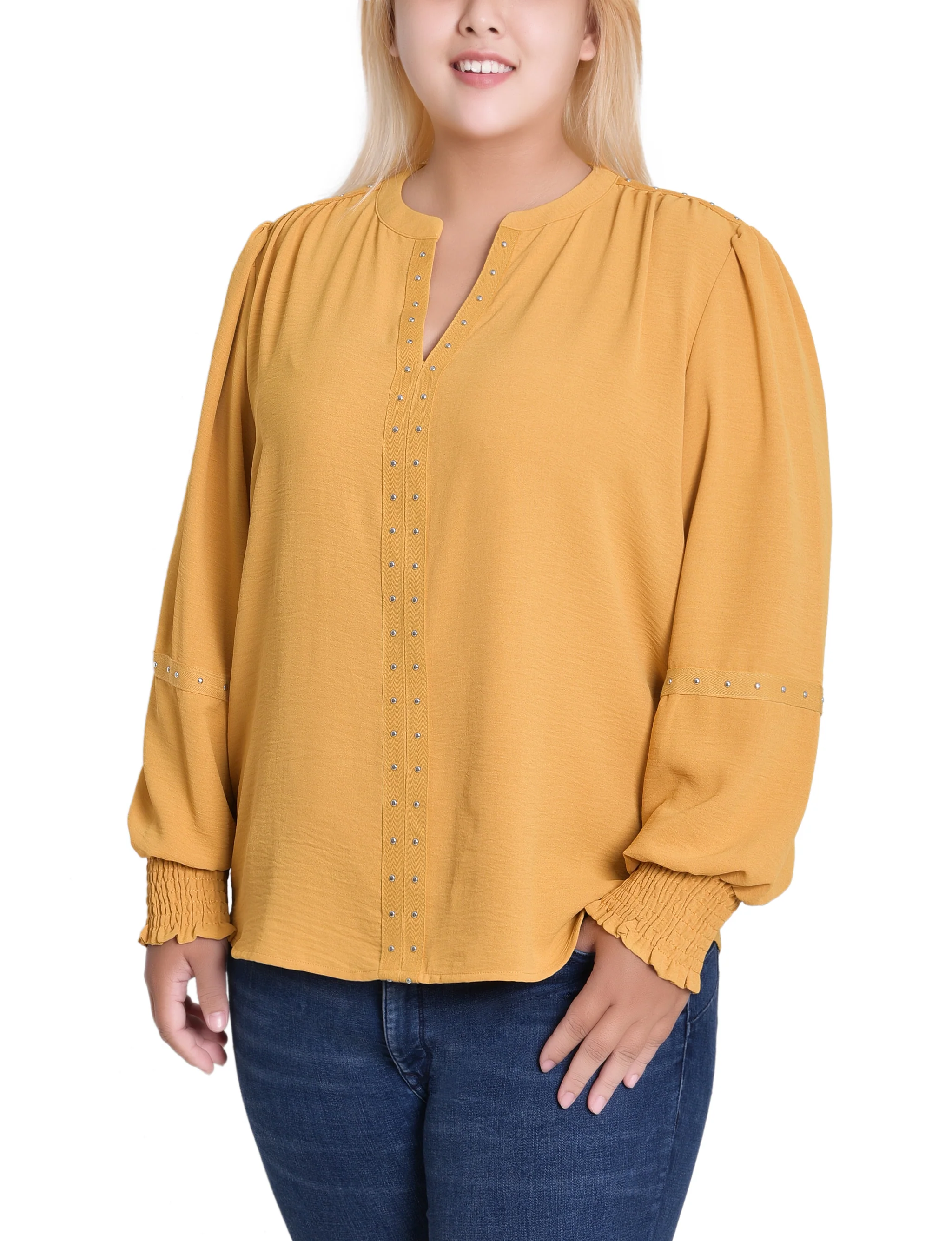 NY Collection Plus Size Long Sleeve Studded Blouse - Image 11