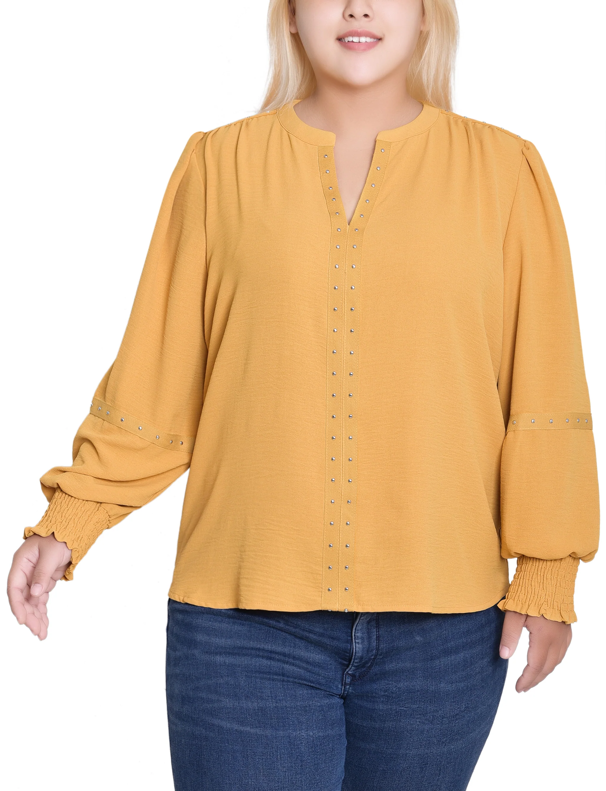 NY Collection Plus Size Long Sleeve Studded Blouse - Image 9