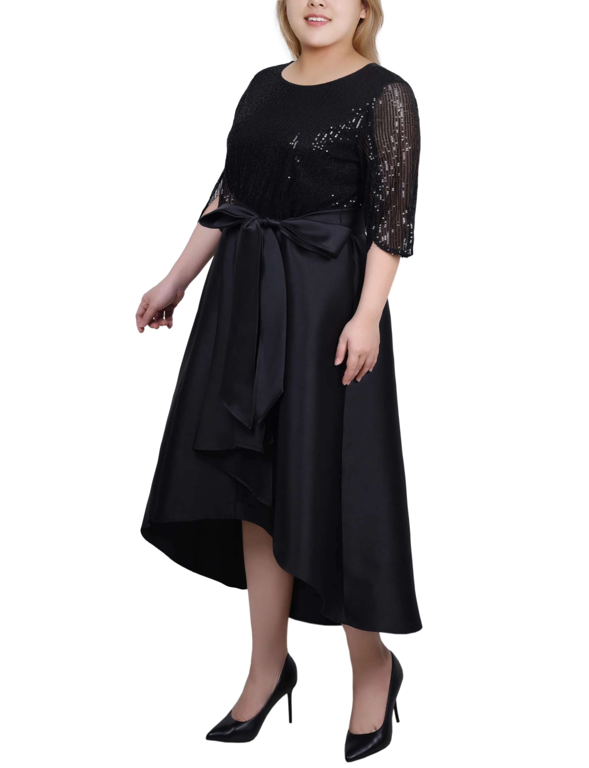 NY Collection Plus Size Sequin and Jacquard Holiday Dress - Image 3