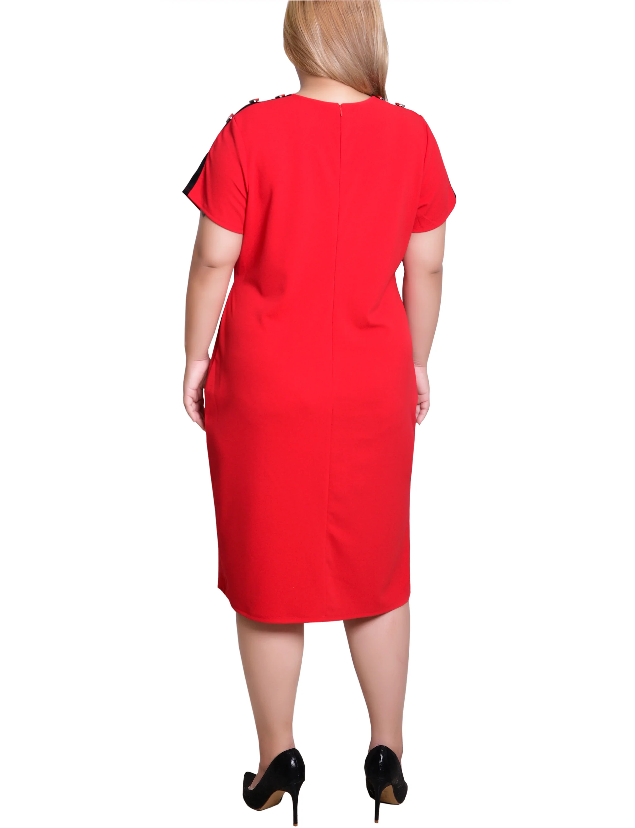 NY Collection Plus Size Short Sleeve Assymetrical Hem Dress - Image 8