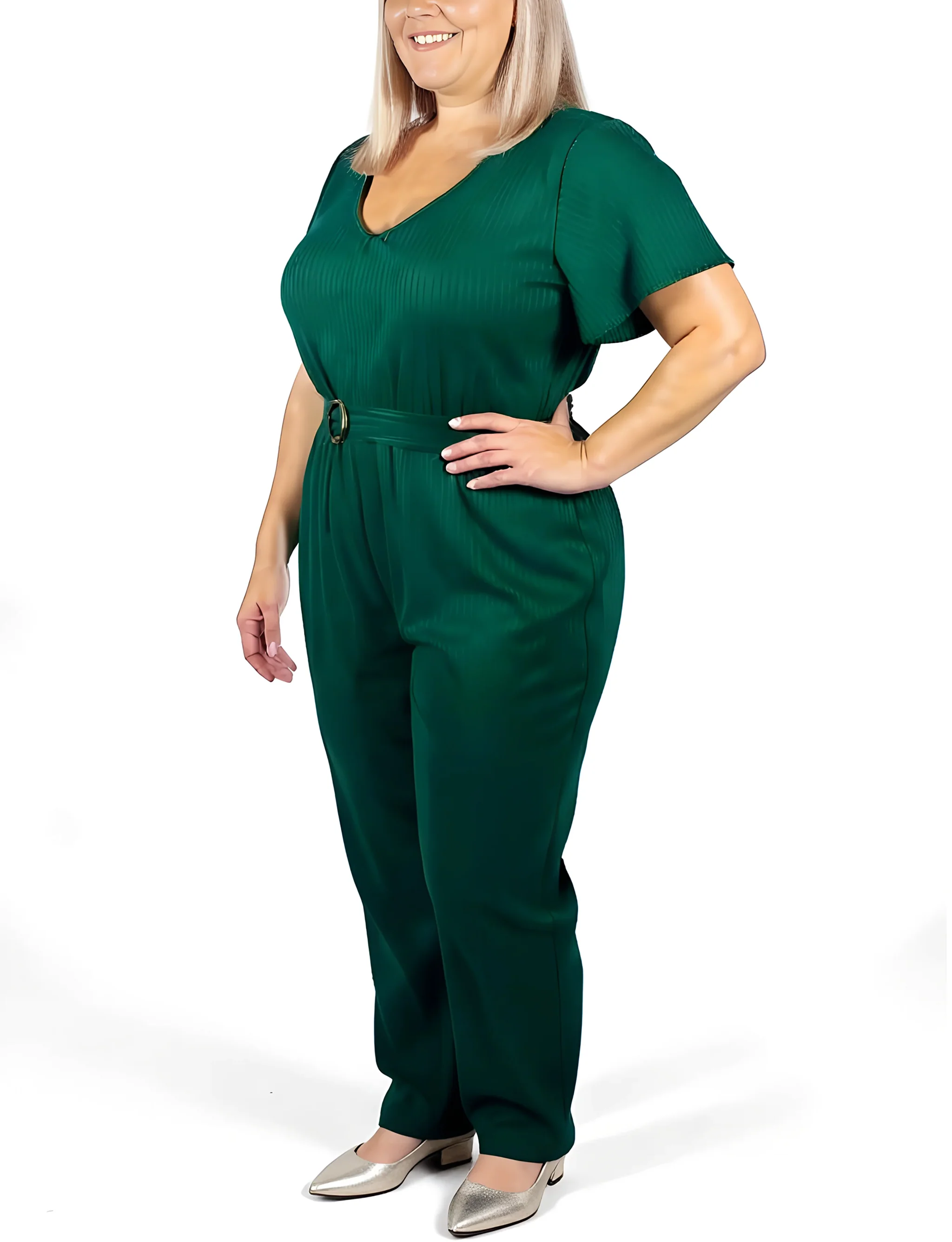 NY Collection Plus Size Short Sleeve Textured Knit Jumpsuit - Image 2