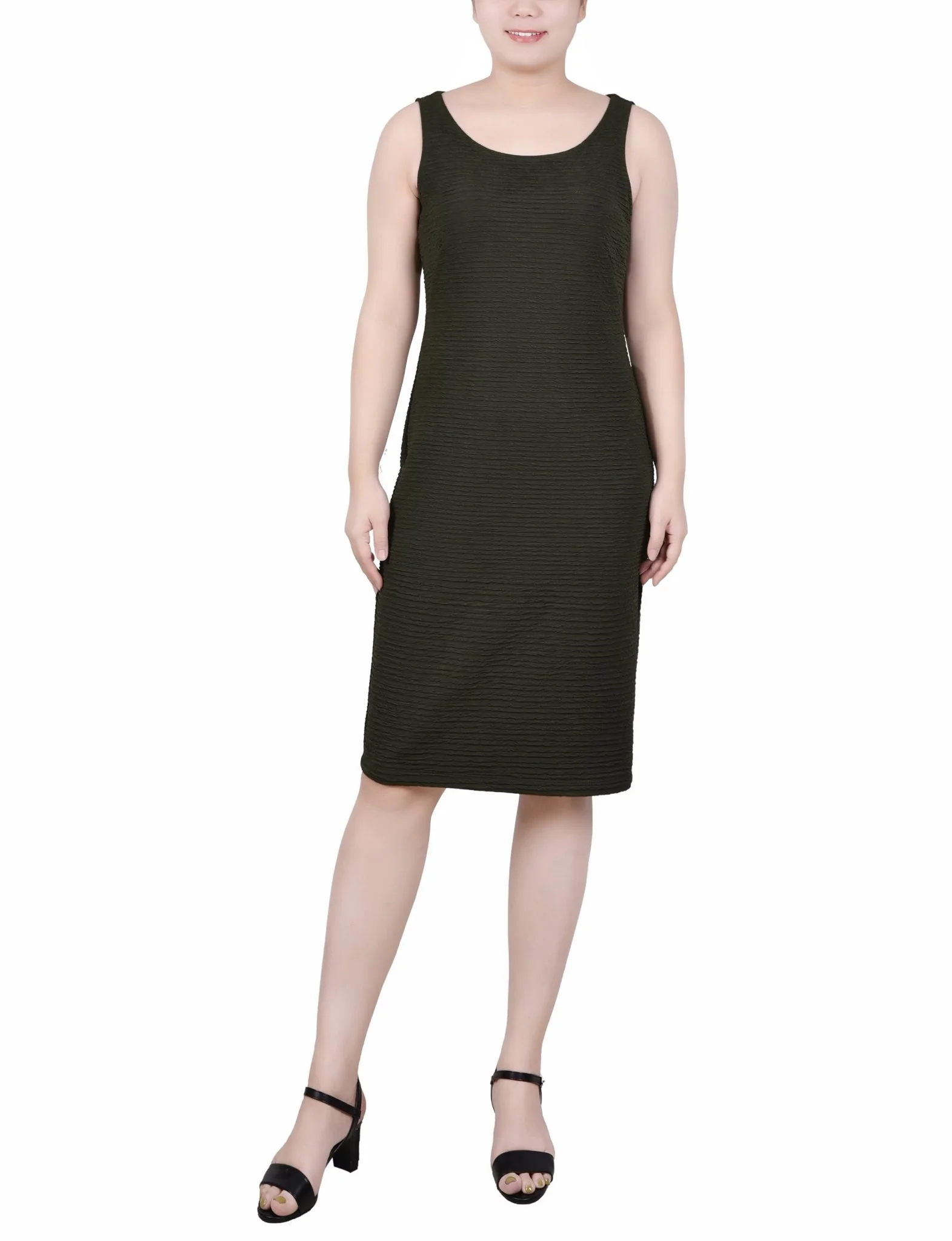 Olive Textured 3/4 Sleeve 2 Piece Dress Set - Petite - Image 4