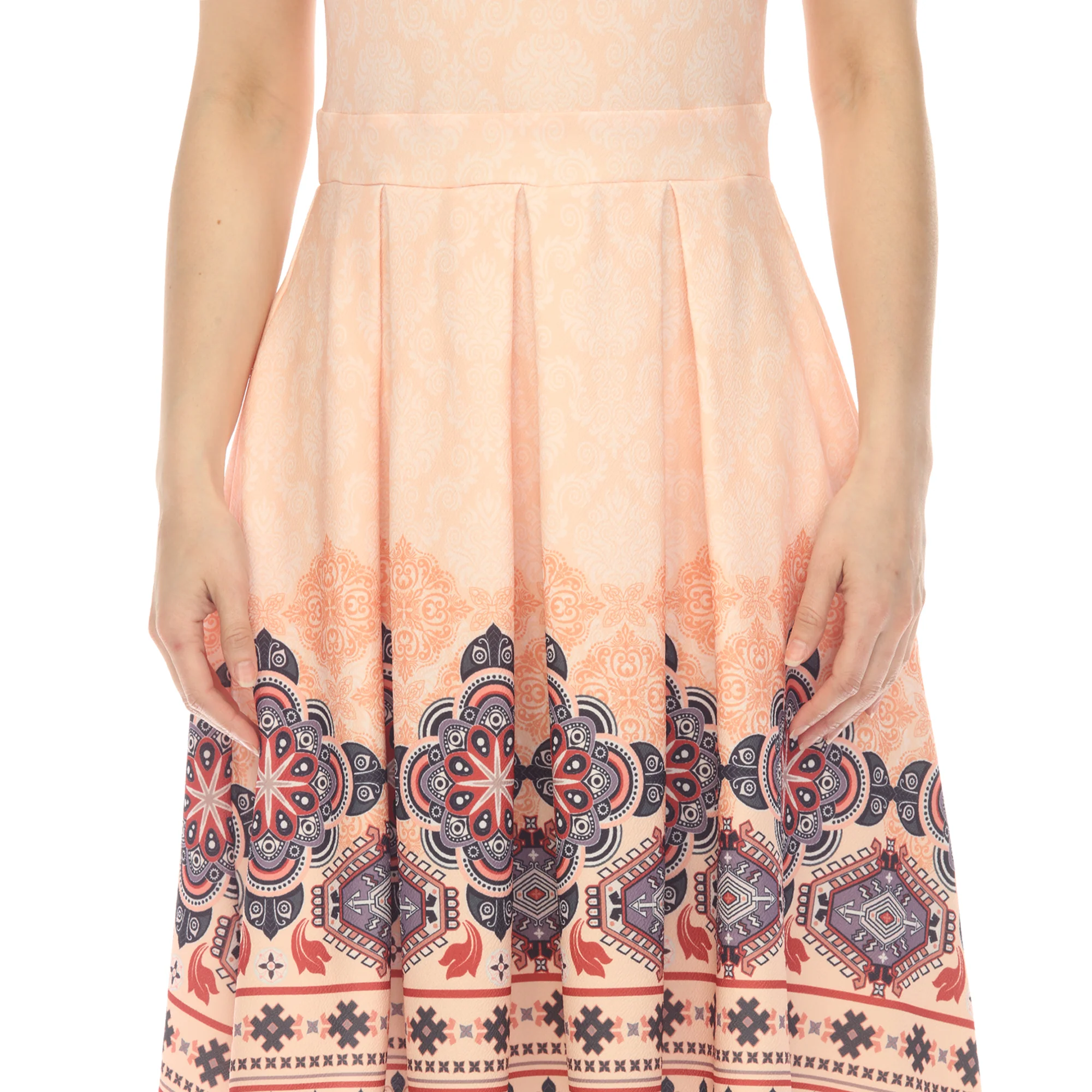 Orange Border Print Fit and Flare Knee Length Dress - Image 4