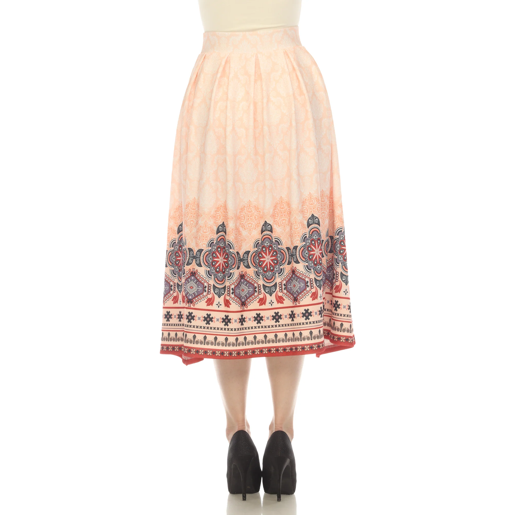Orange Pleated Skirt with Border Prints - Image 3