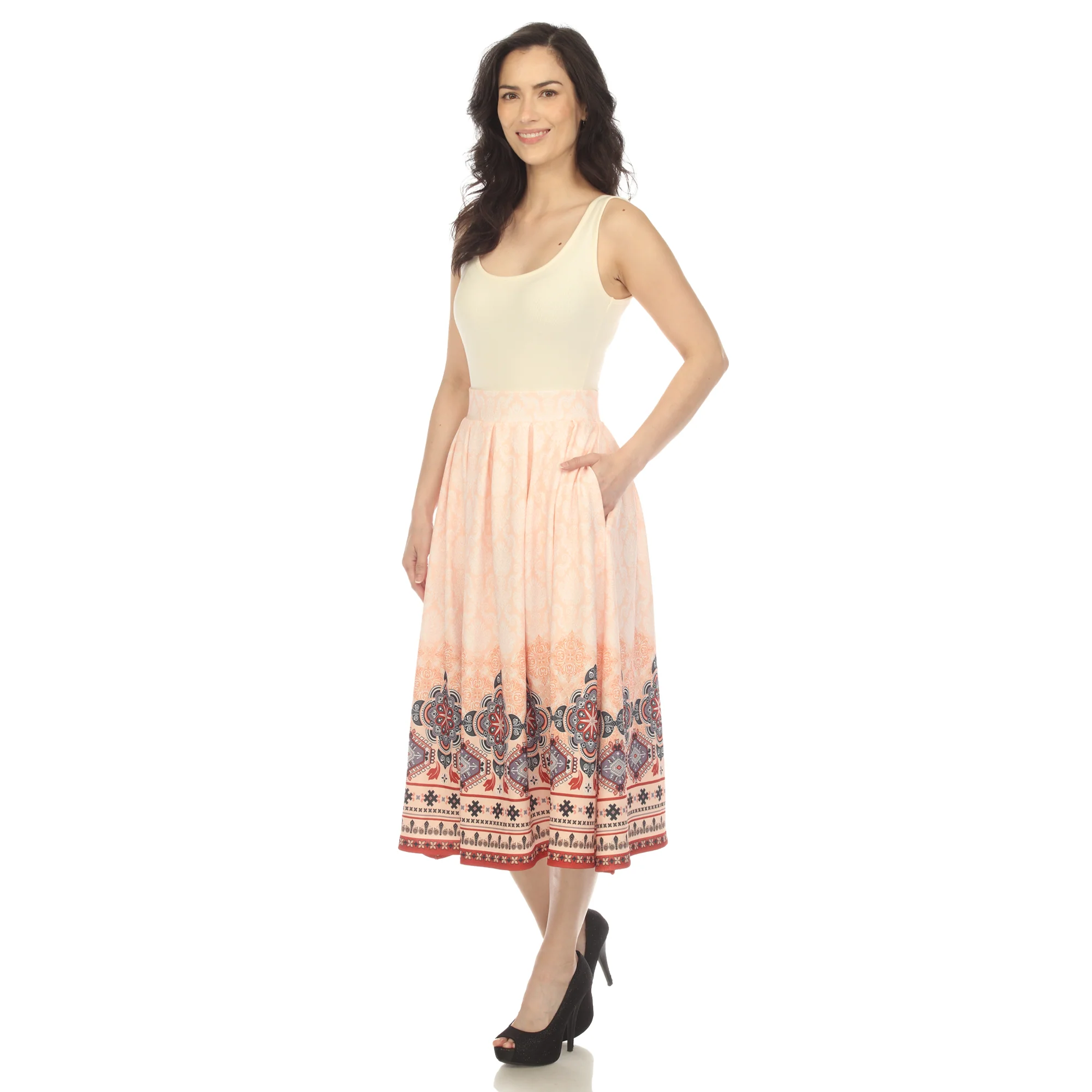 Orange Pleated Skirt with Border Prints - Image 5