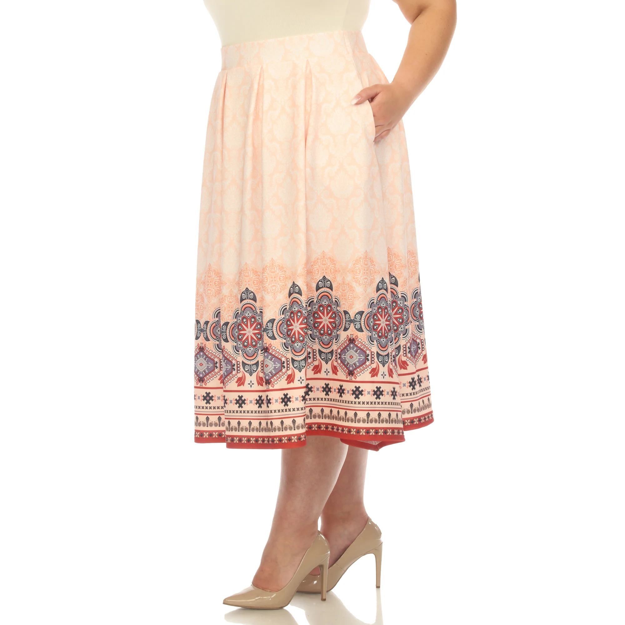 Orange Pleated Skirt with Border Prints - Plus - Image 2