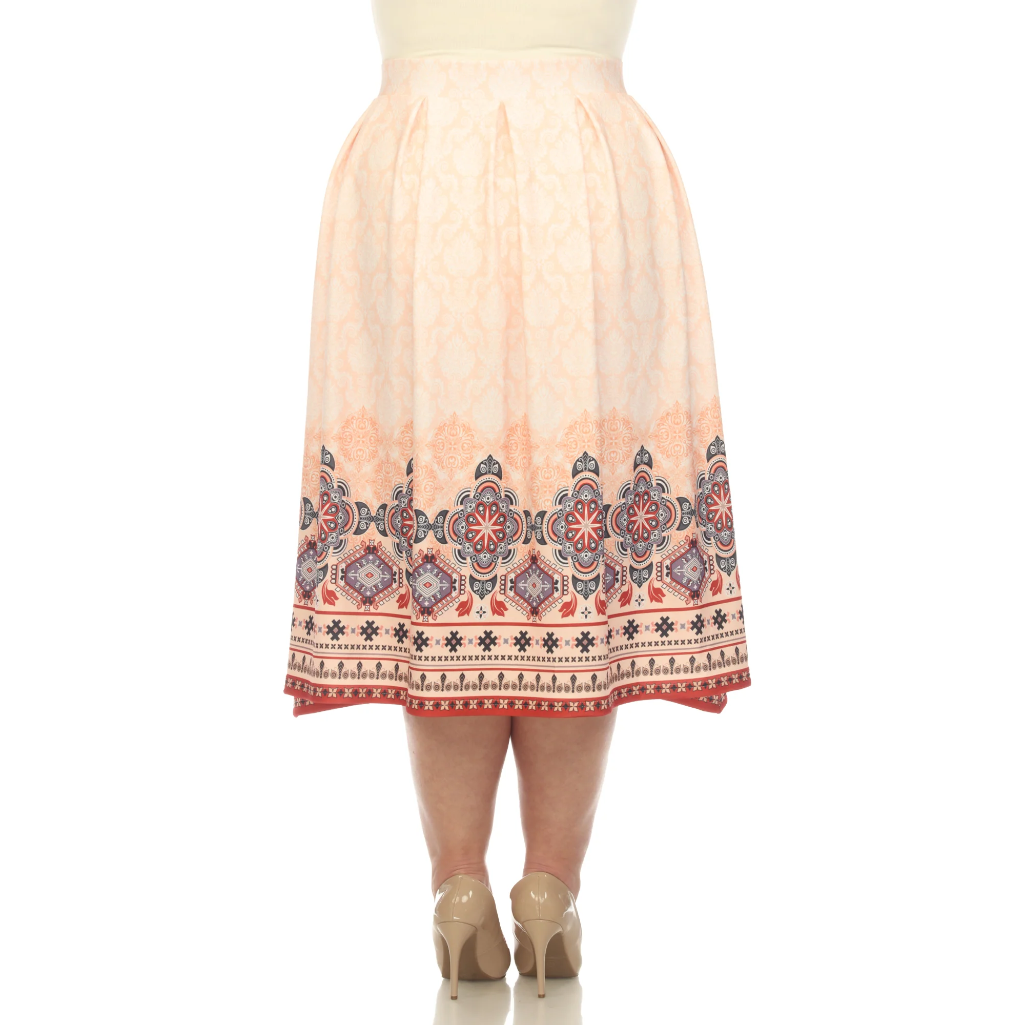 Orange Pleated Skirt with Border Prints - Plus - Image 3