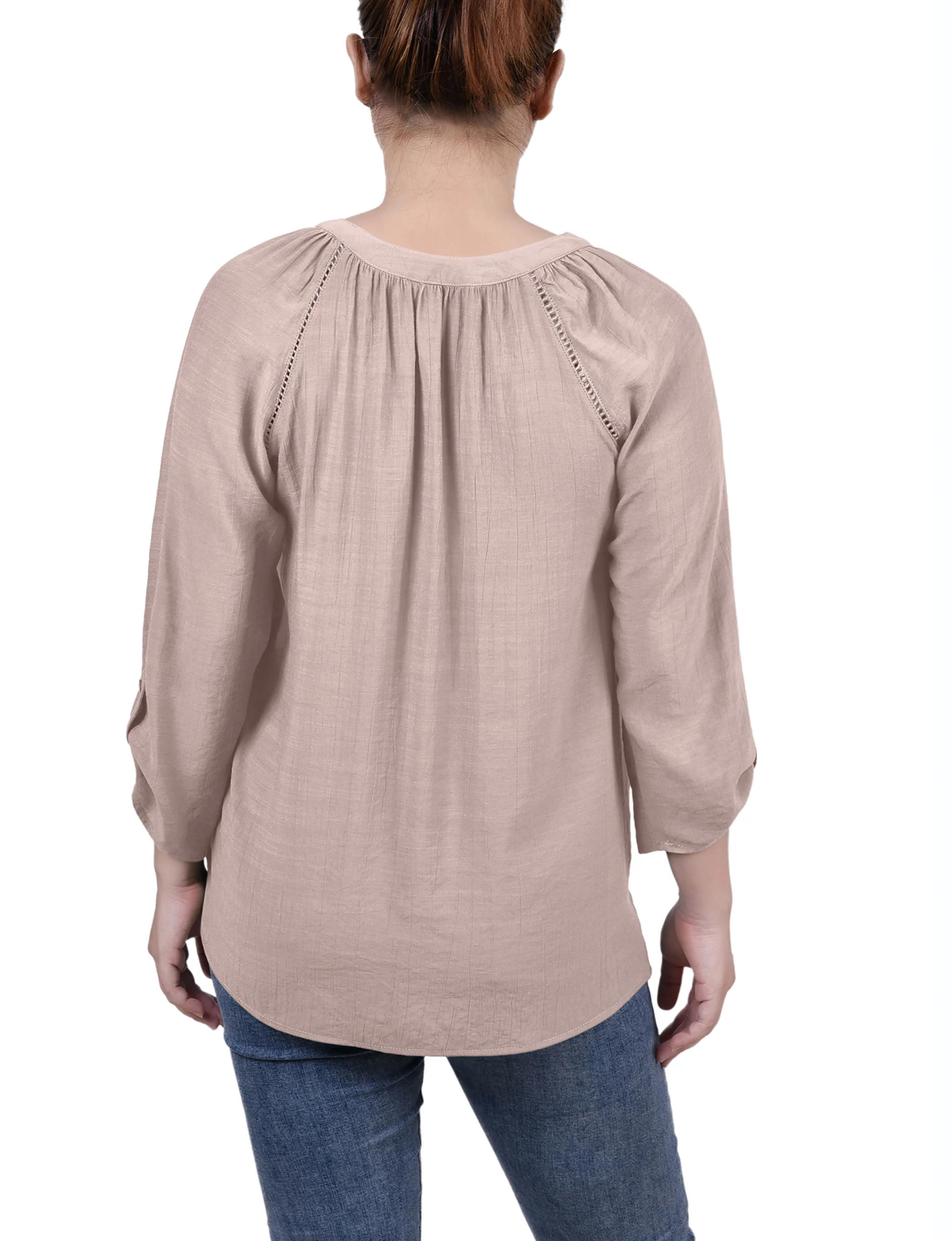 Oxford Tan Raglan Sleeve Split Neck Blouse - Image 4