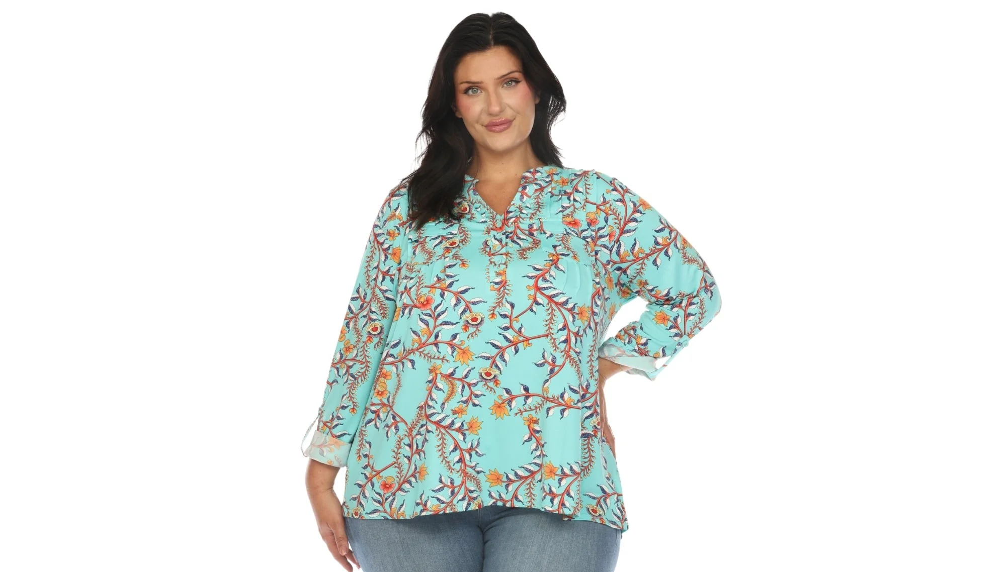 Paisley Button Front Tunic Top - Plus - Image 9