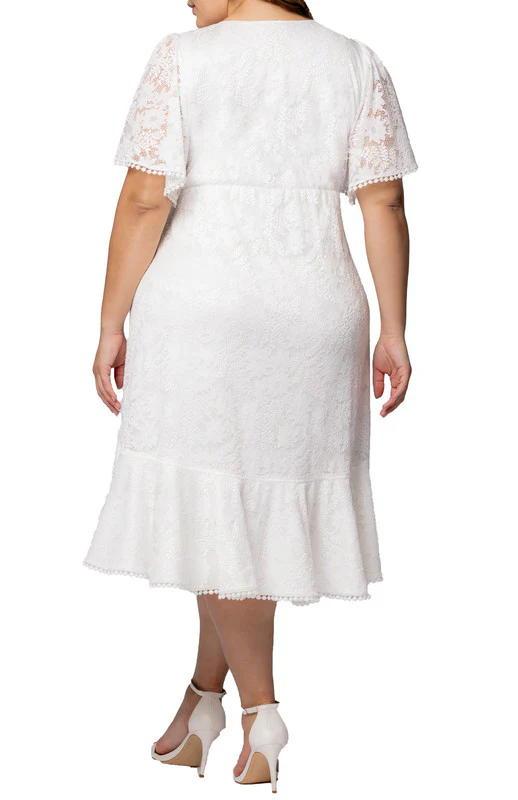 Palermo Lace Faux Wrap Cocktail Dress, White - Plus - Image 2