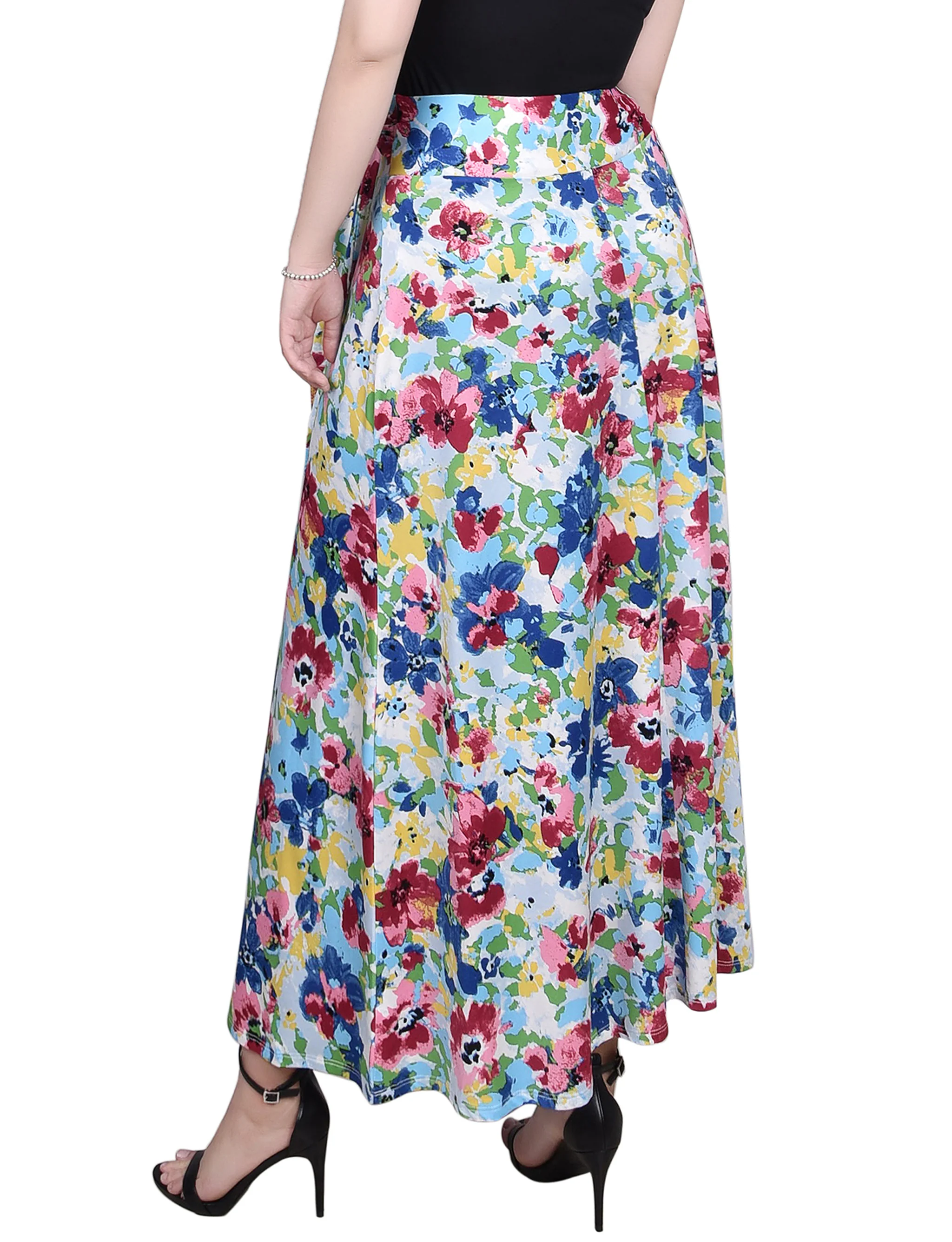 Pink Blue Flowers Maxi Skirt With Sash Waist Tie - Image 4