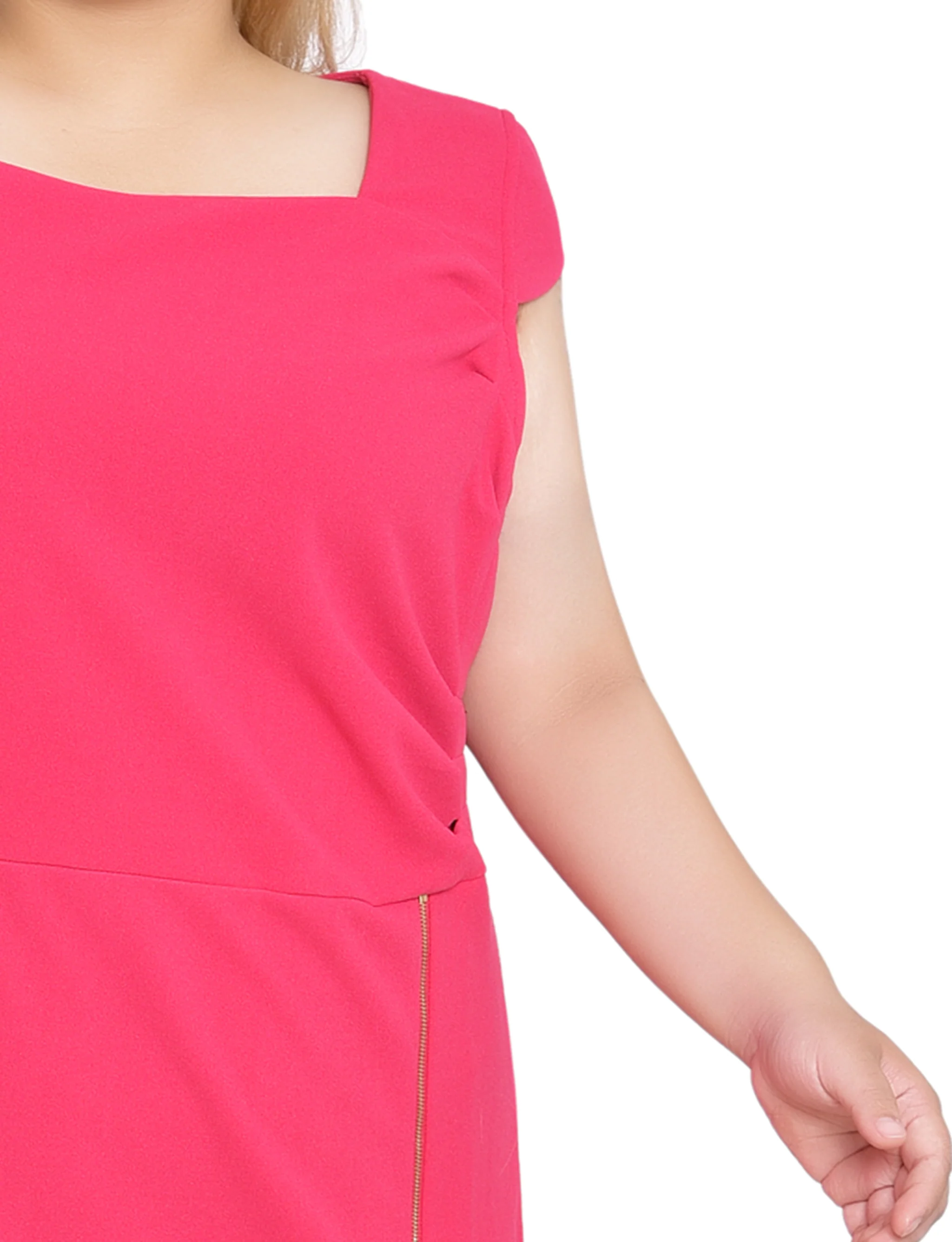 Pink Cap Sleeve Exposed Zipper Dress - Plus - Image 3