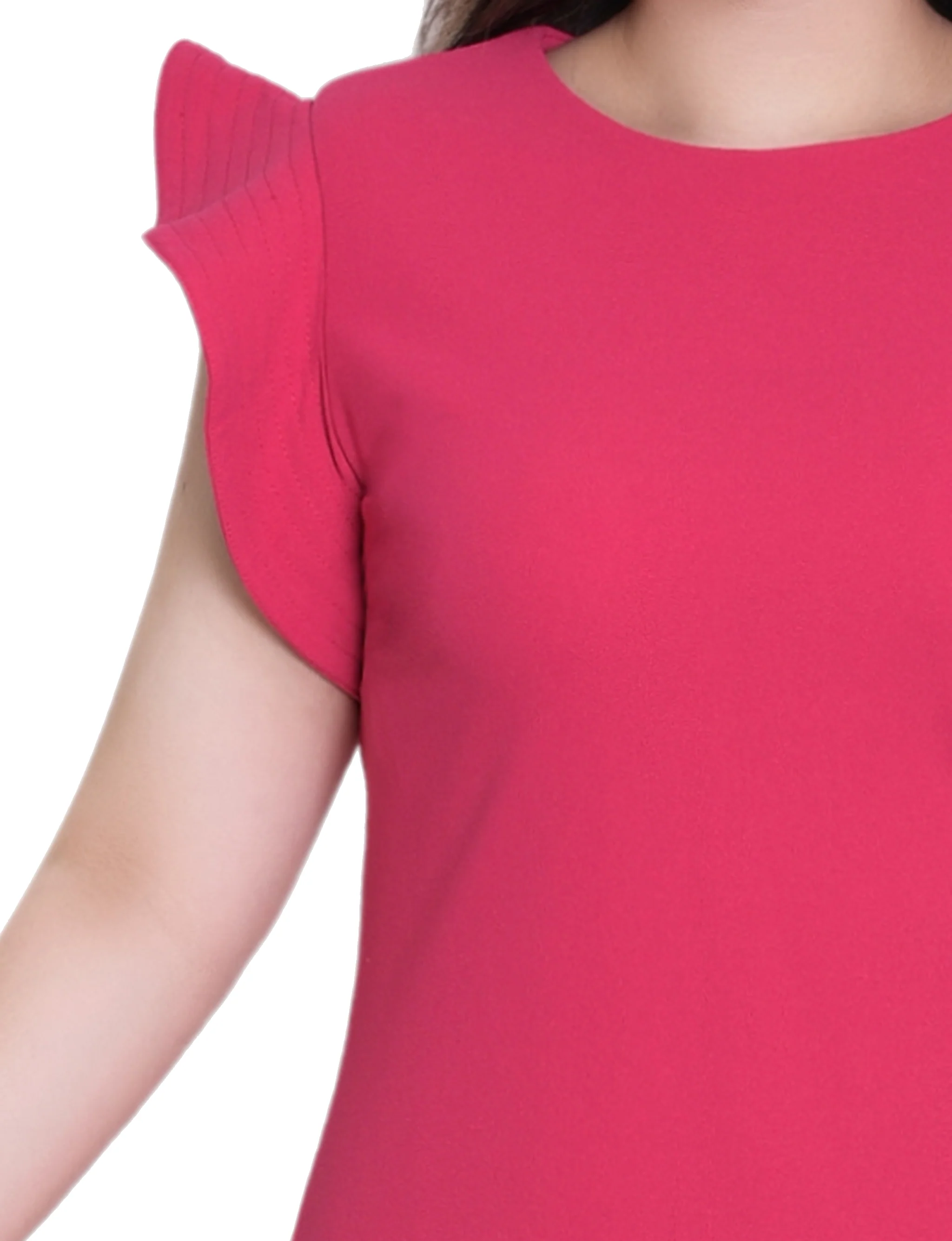 Pink Ruffle Sleeve Scuba Dress - Image 2