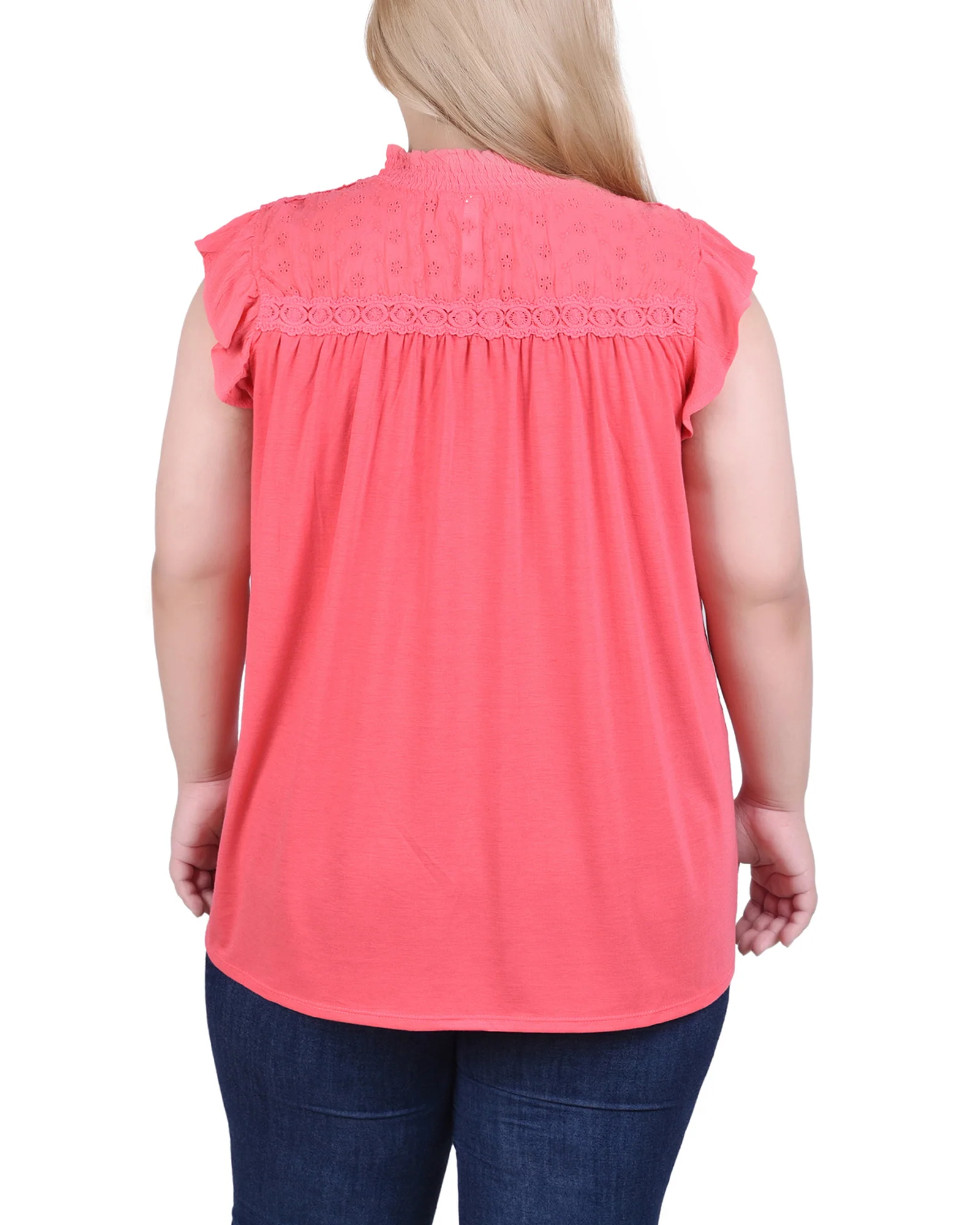 Pink Short Flutter Sleeve Crepon Blouse - Plus Size - Image 4