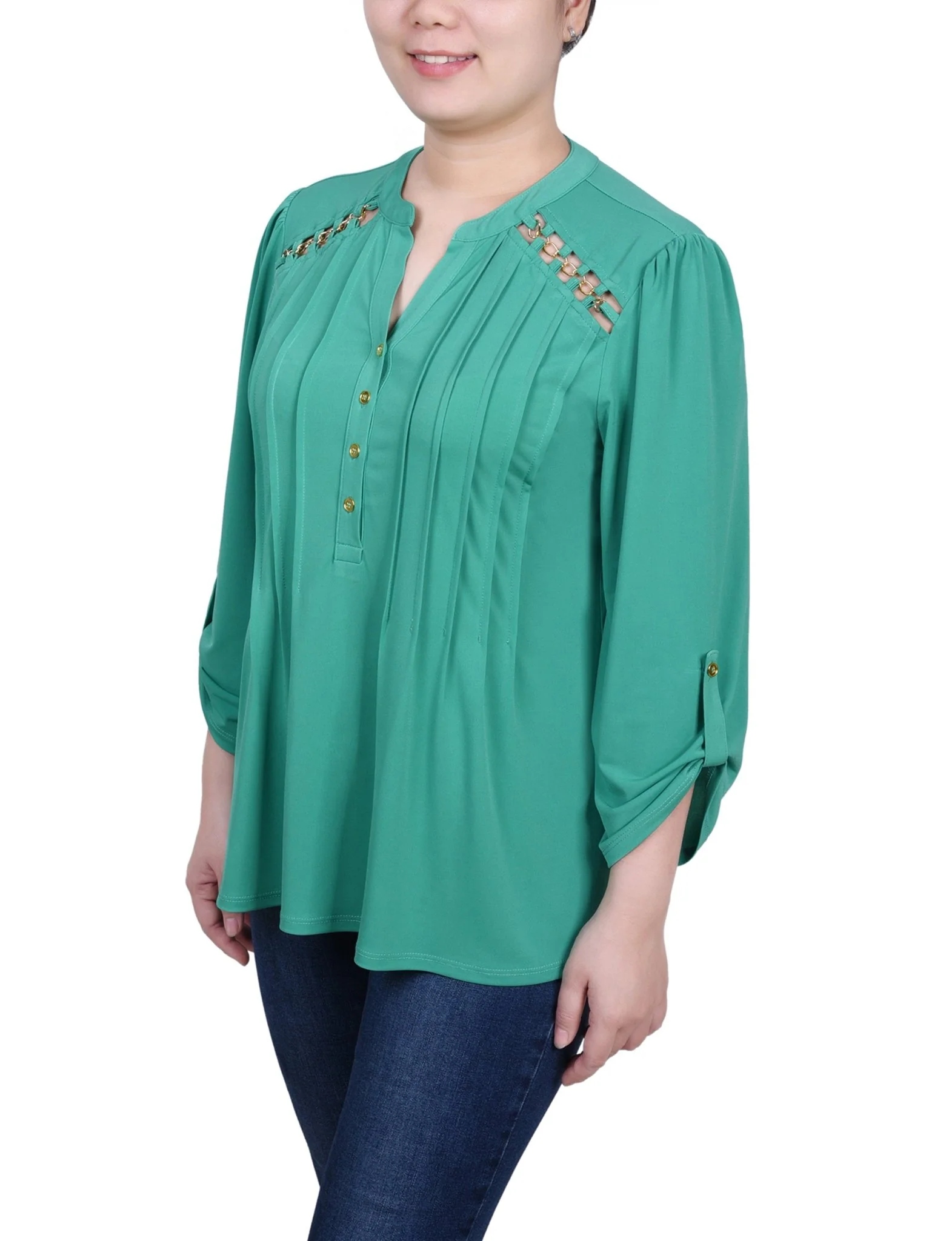 Pintuck Front Top With Chain Details - Petite - Image 13
