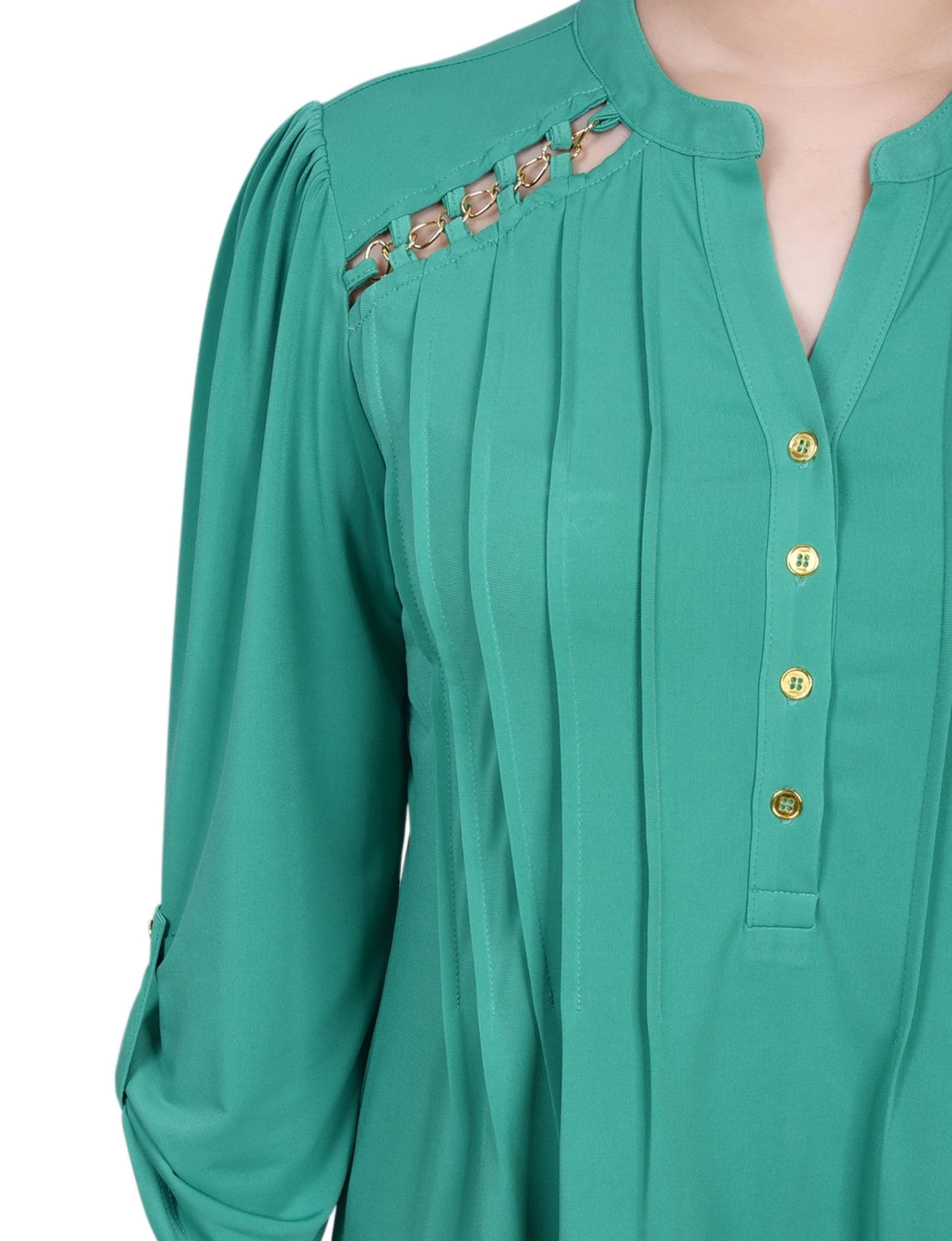 Pintuck Front Top With Chain Details - Petite - Image 14